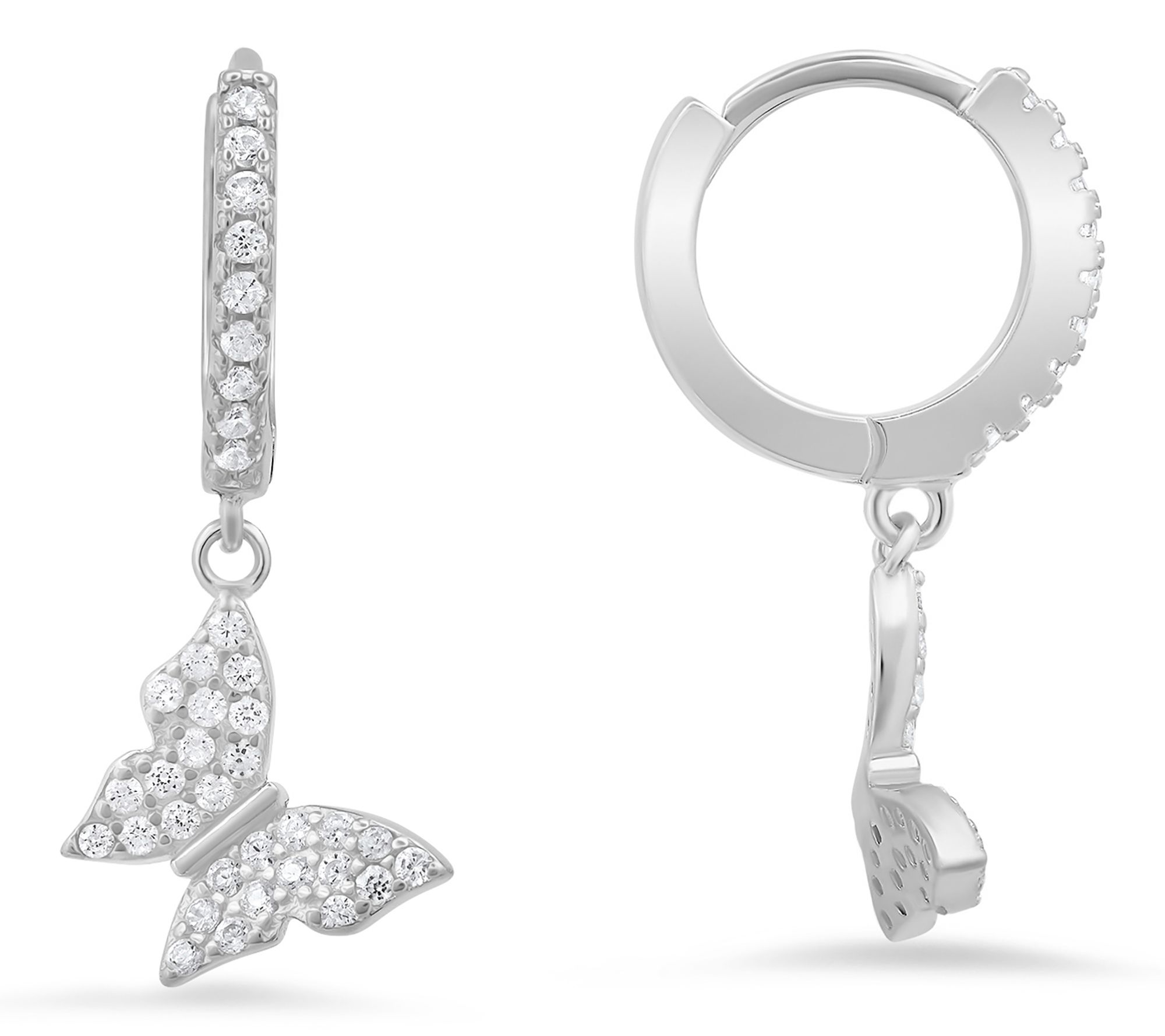 Diamonique Pave Butterfly Hoop Earrings, Sterling Silver
