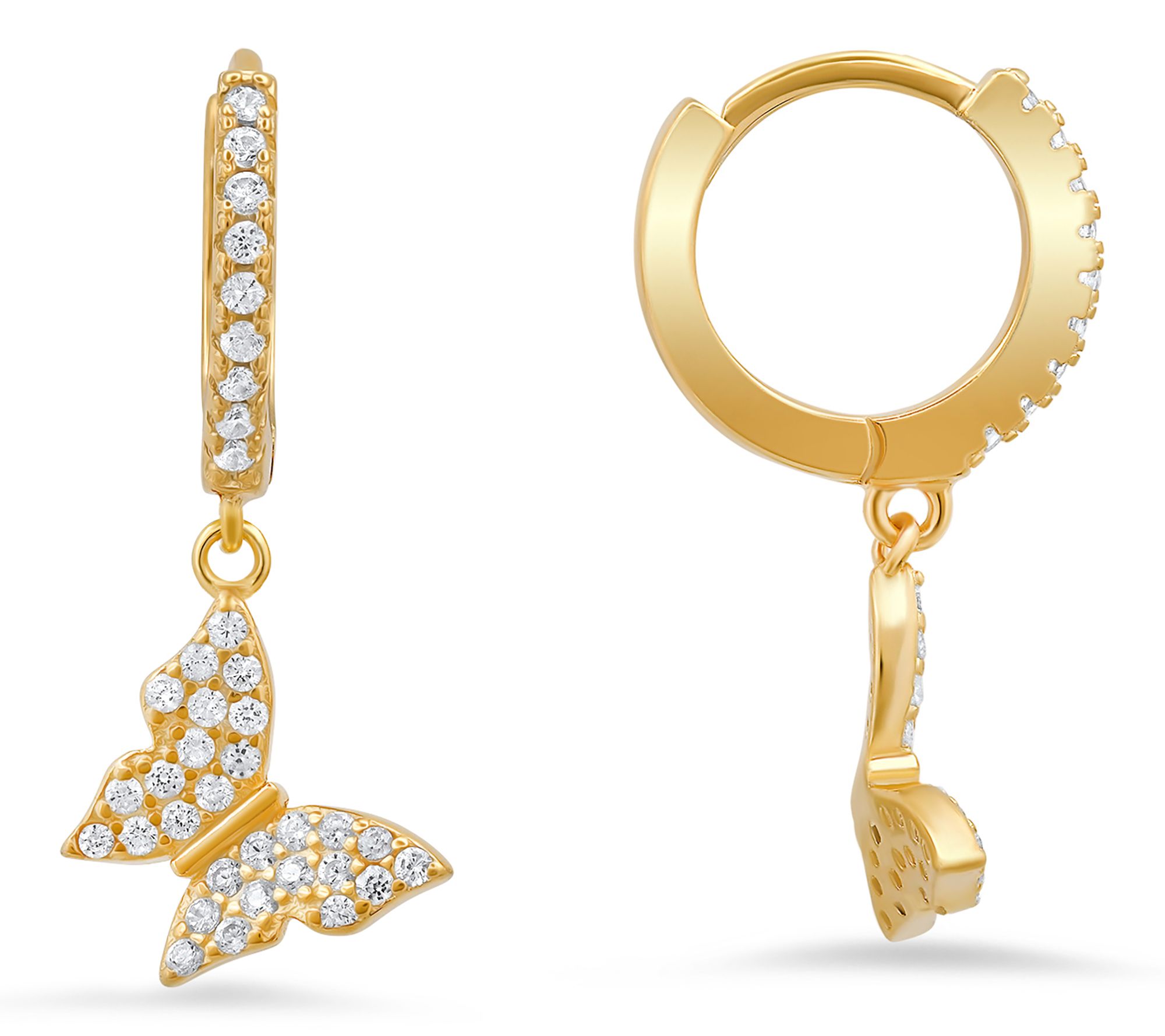 Diamonique Pave Butterfly Hoop Earrings, Sterling Silver