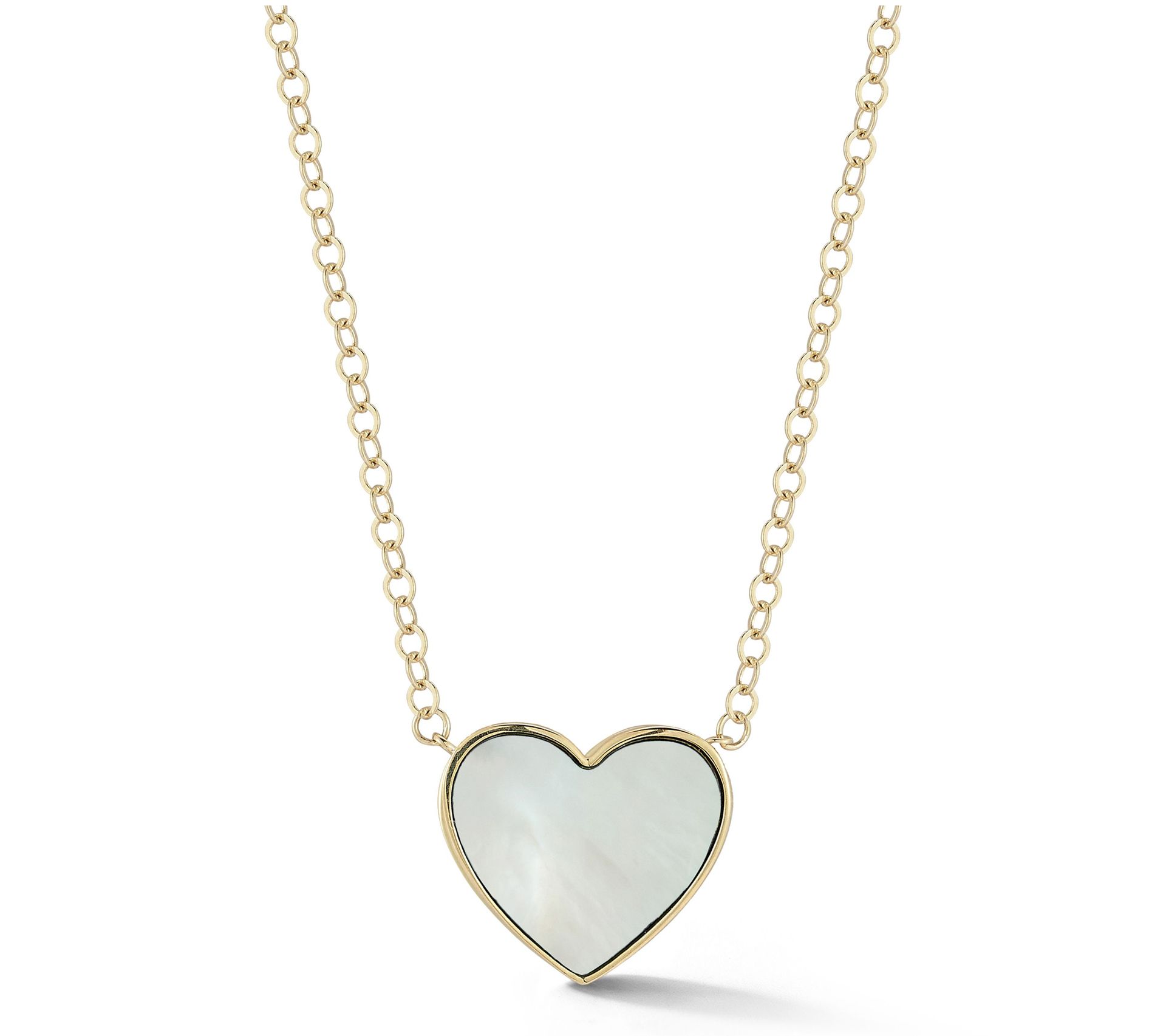 Luminosa Gold White Mother of Pearl Heart Necklace, 14K