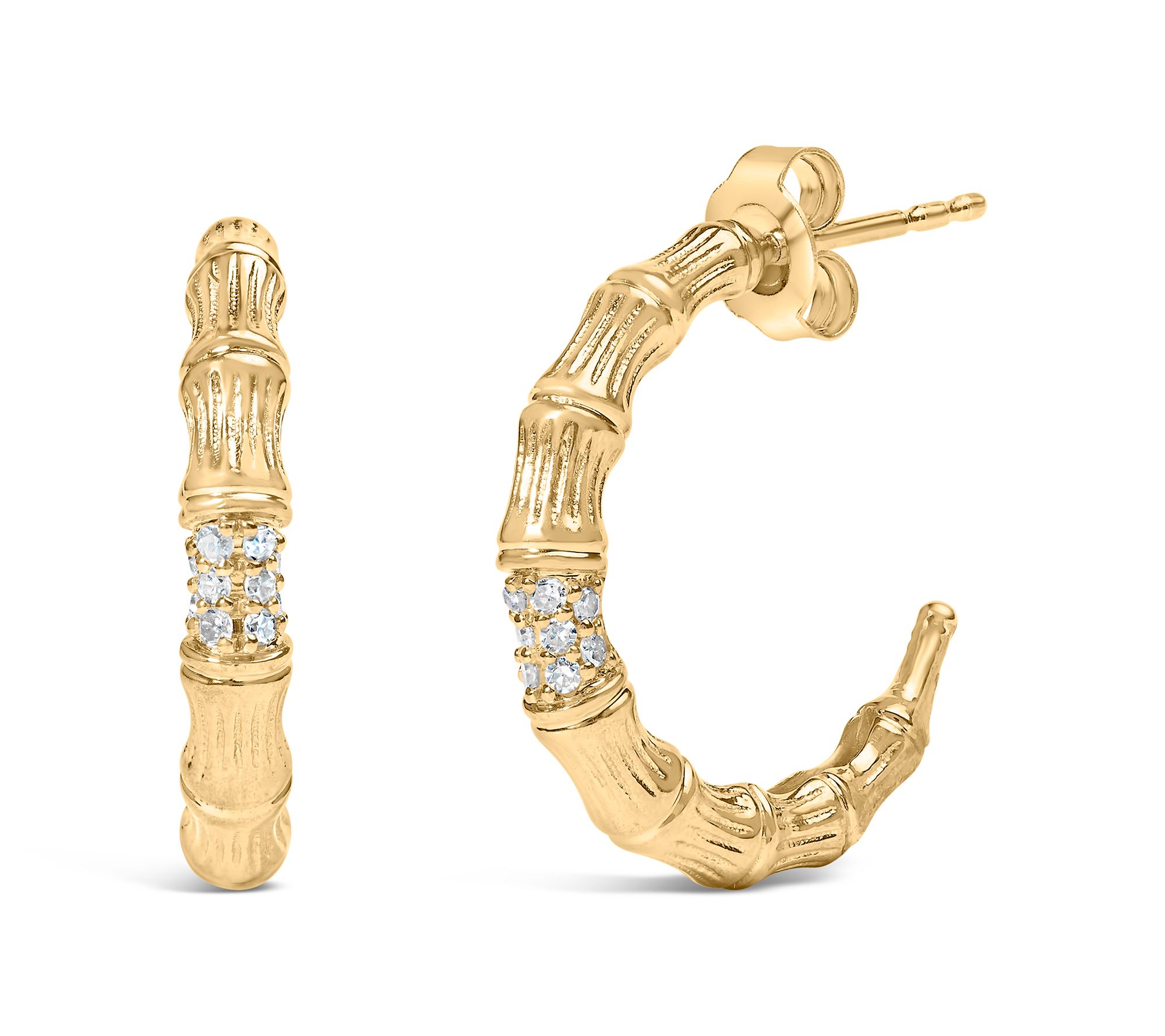 Haus of Brilliance Diamond Bamboo Hoop Earrings, 14K Plated