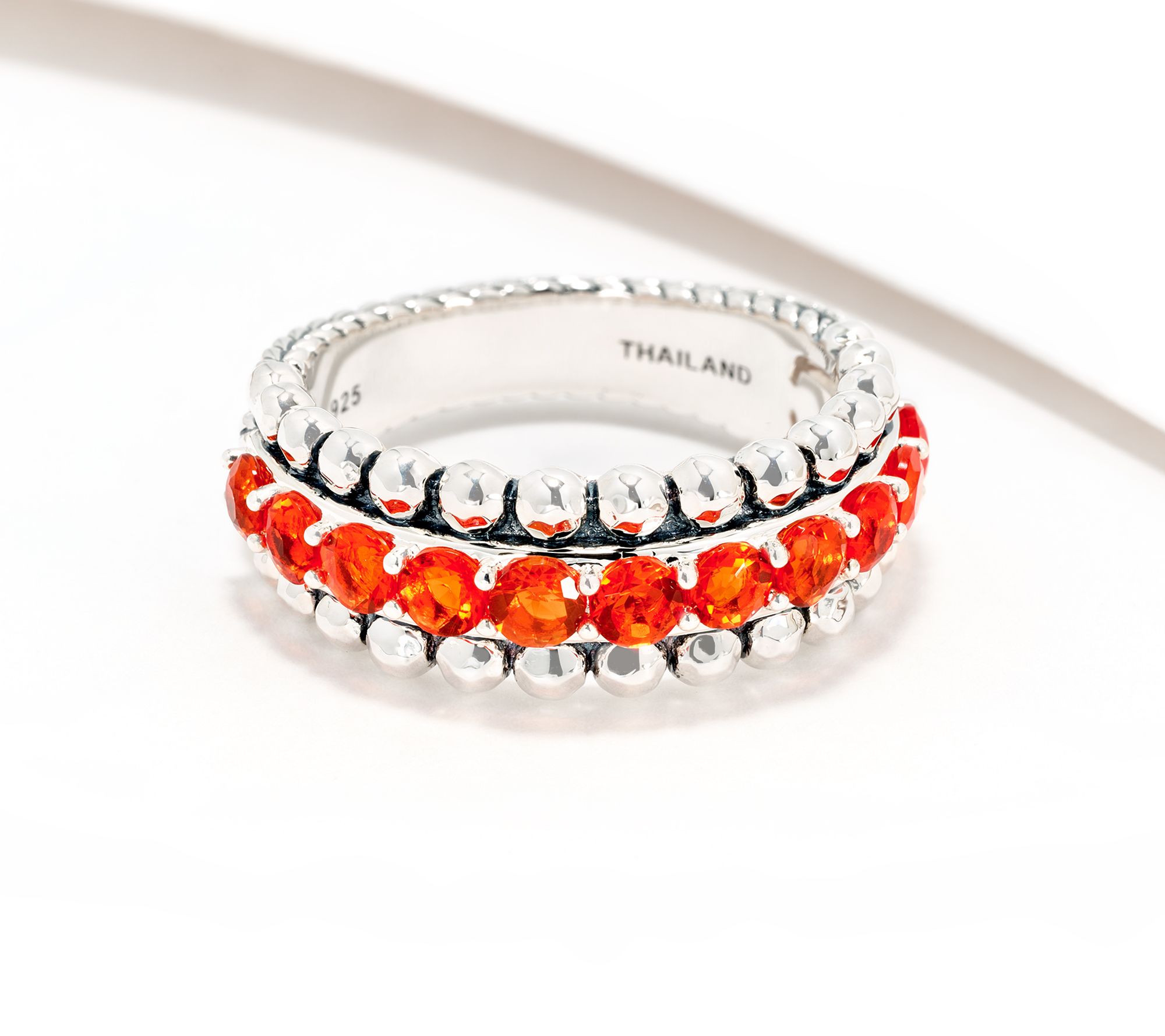 JAI Sterling Silver Exotic Gemstone Basketweave Band Ring