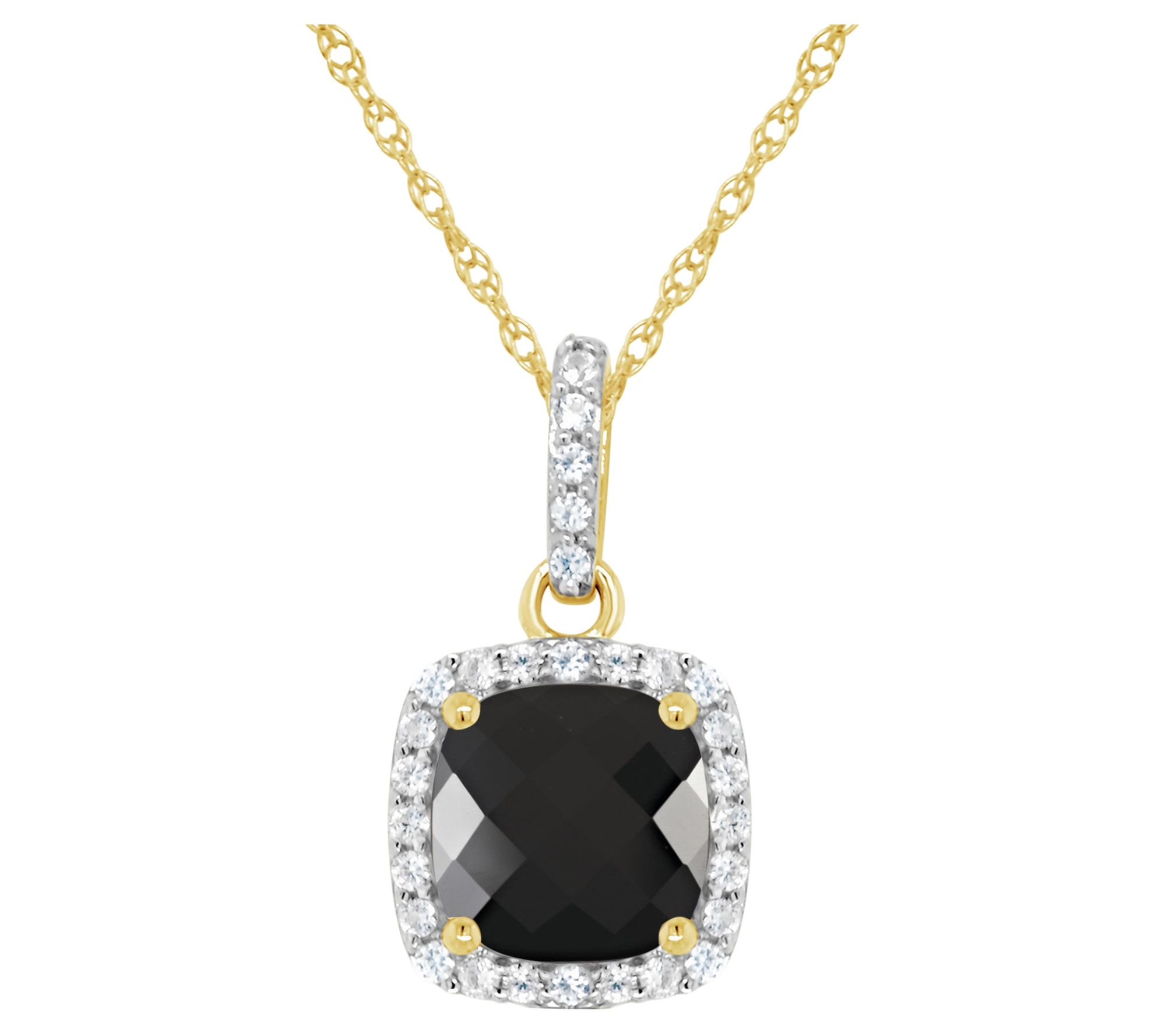 Affinity Gems Cushion Gemstone Halo Pendant w/Chain, 10K Gold