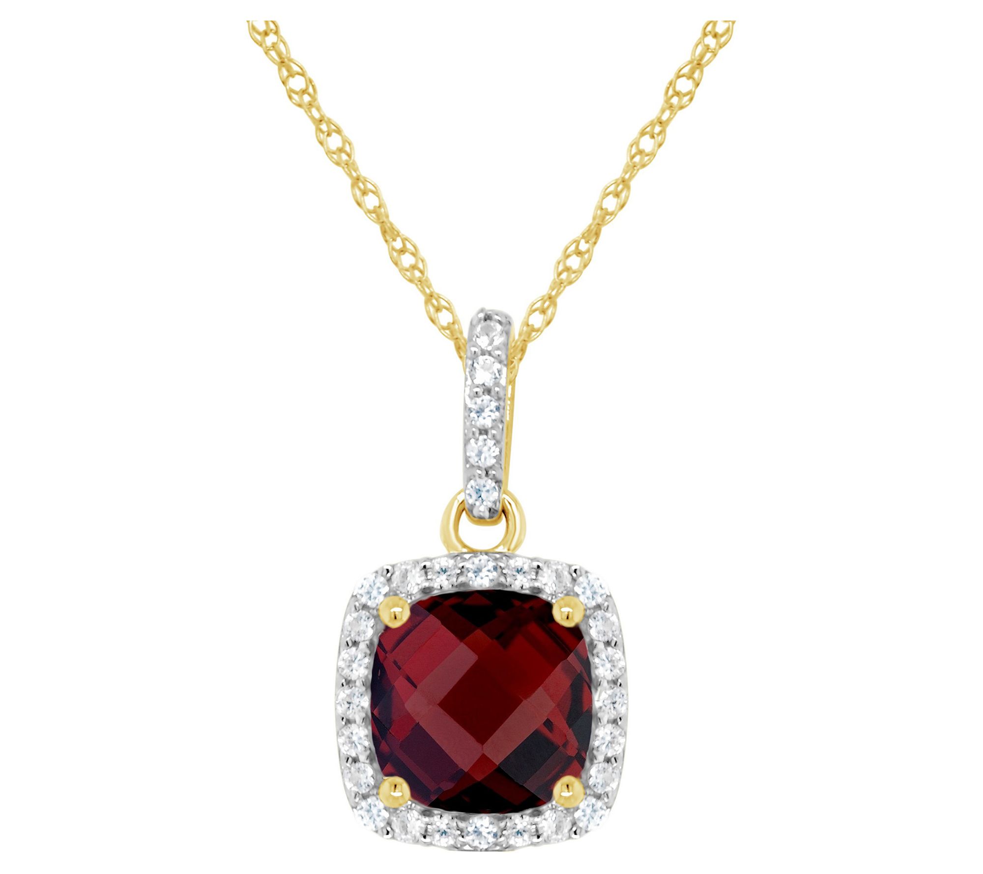 Affinity Gems Cushion Gemstone Halo Pendant w/Chain, 10K Gold