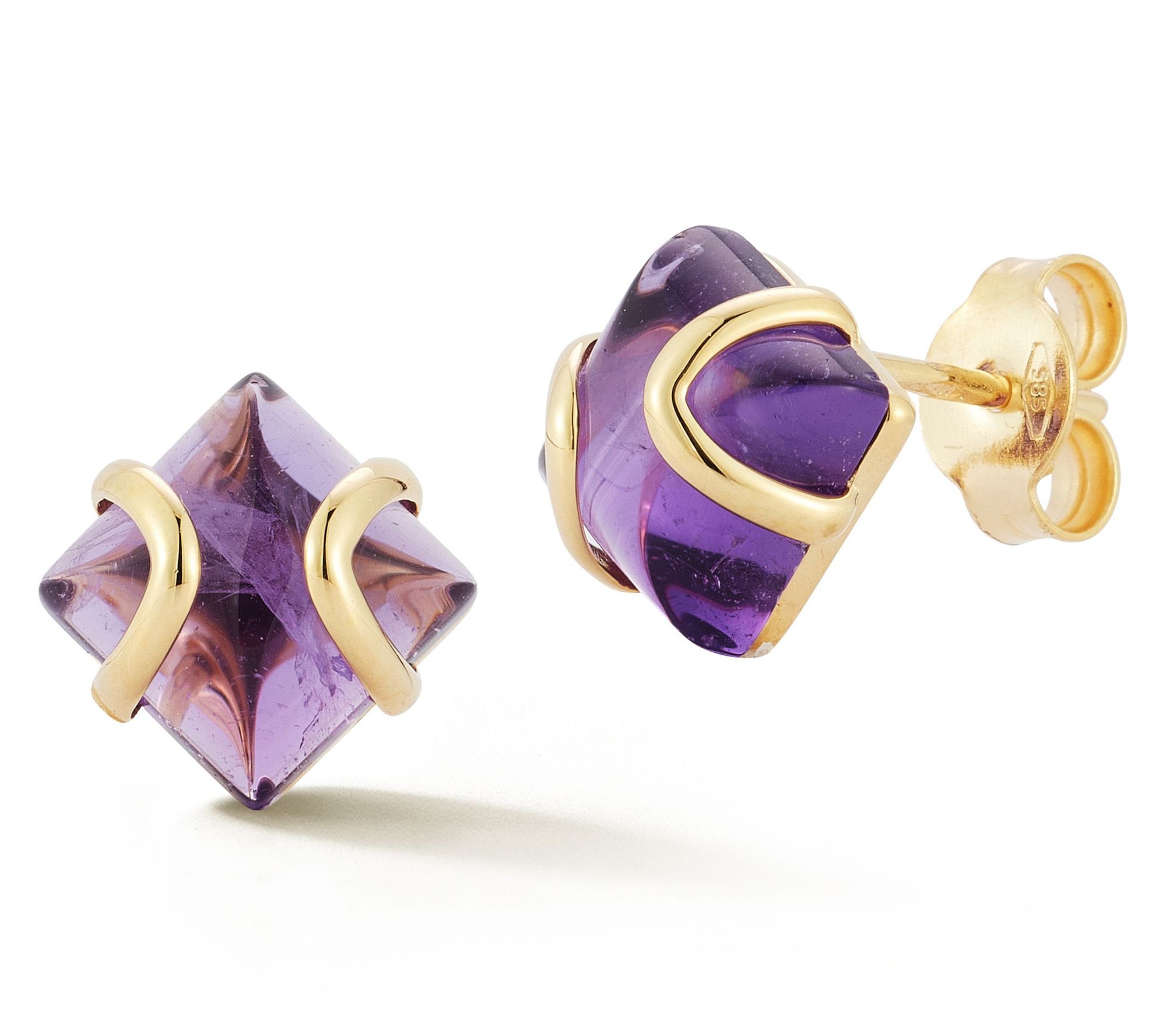 Italian Gold Square Amethyst Stud Earrings, 14K