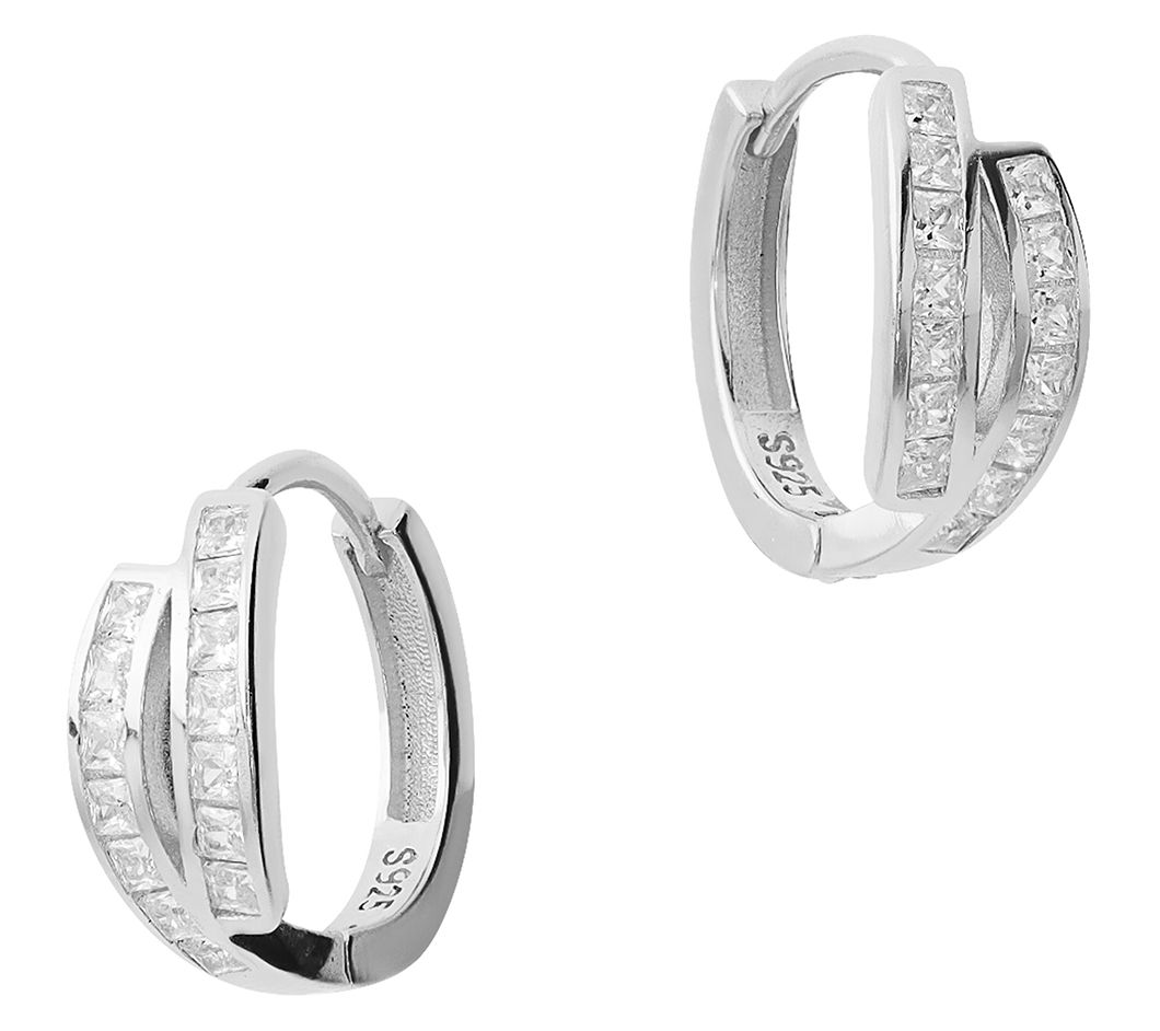 Diamonique Huggie Hoop Earrings, Sterling Silver