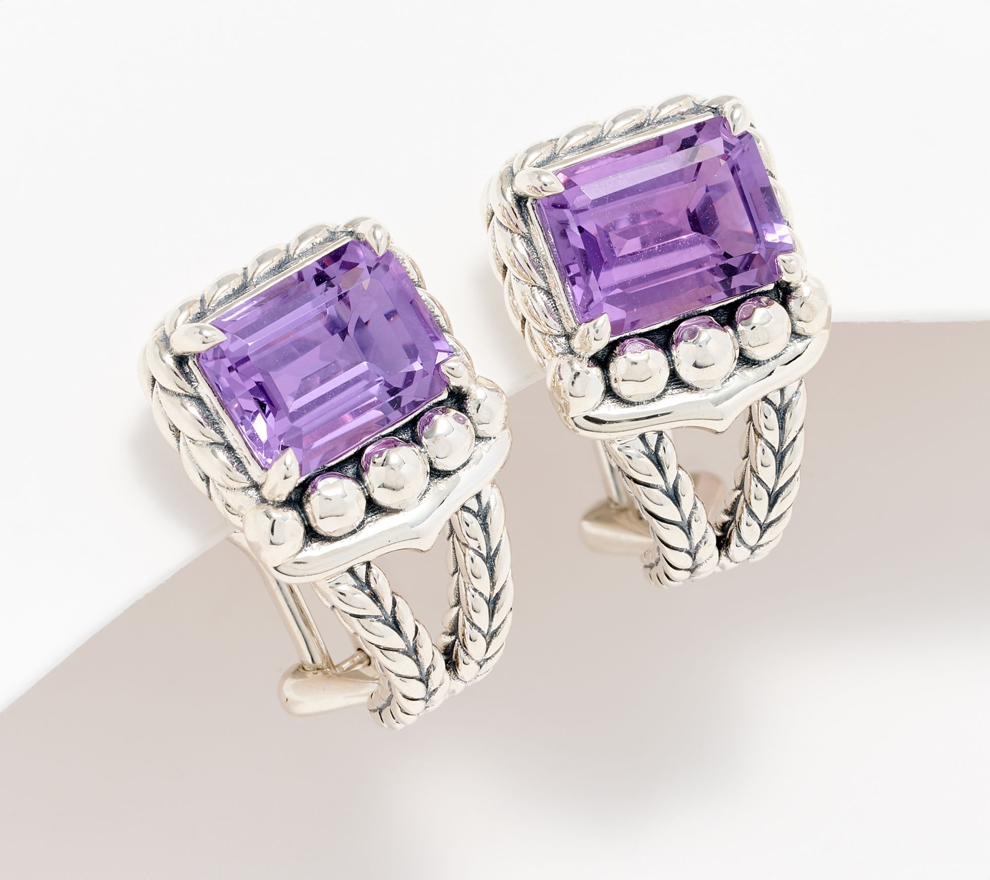 JAI Sterling Silver Emerald Cut Gemstone Earrings