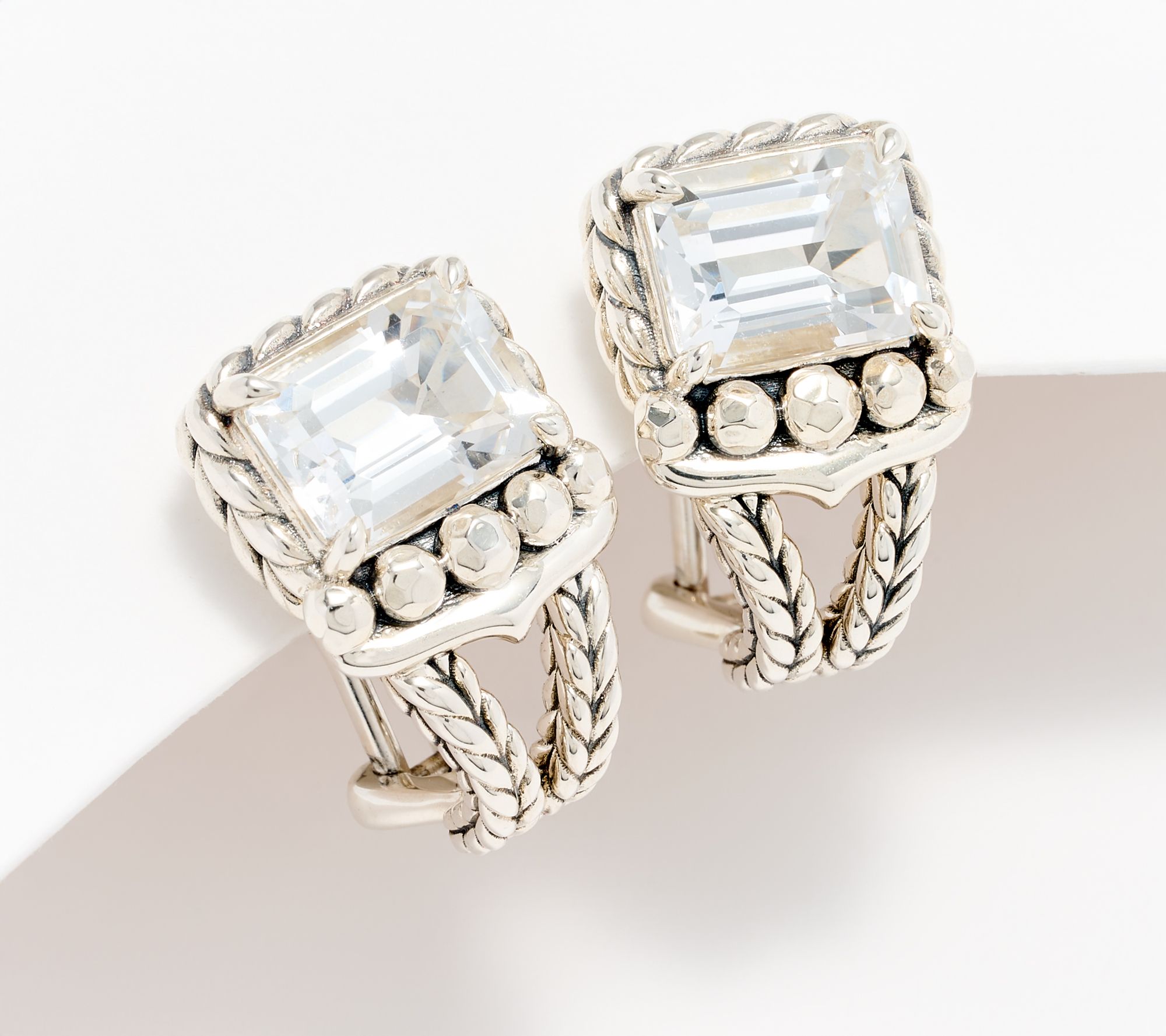 JAI Sterling Silver Emerald Cut Gemstone Earrings