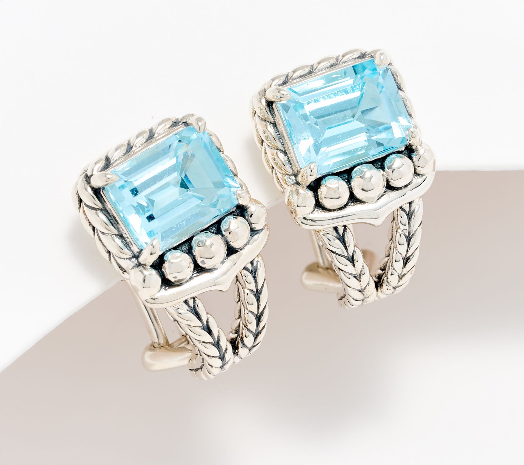 JAI Sterling Silver Emerald Cut Gemstone Earrings