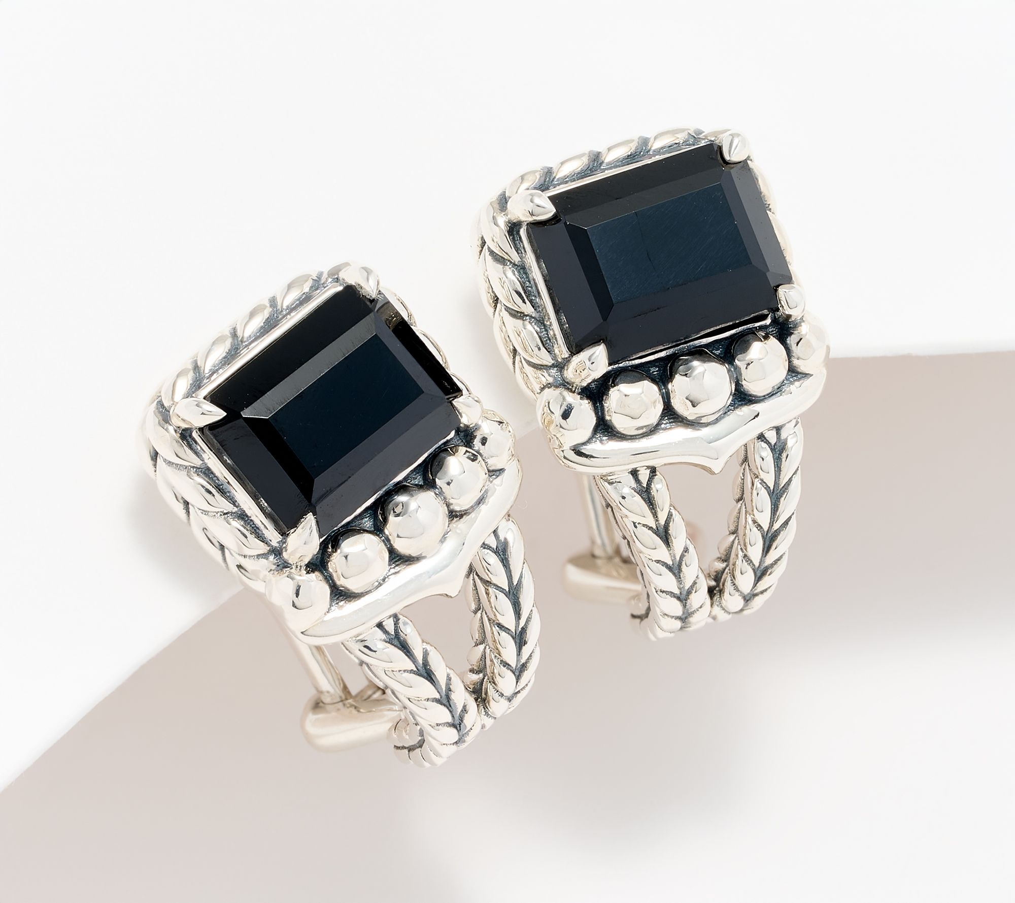 JAI Sterling Silver Emerald Cut Gemstone Earrings