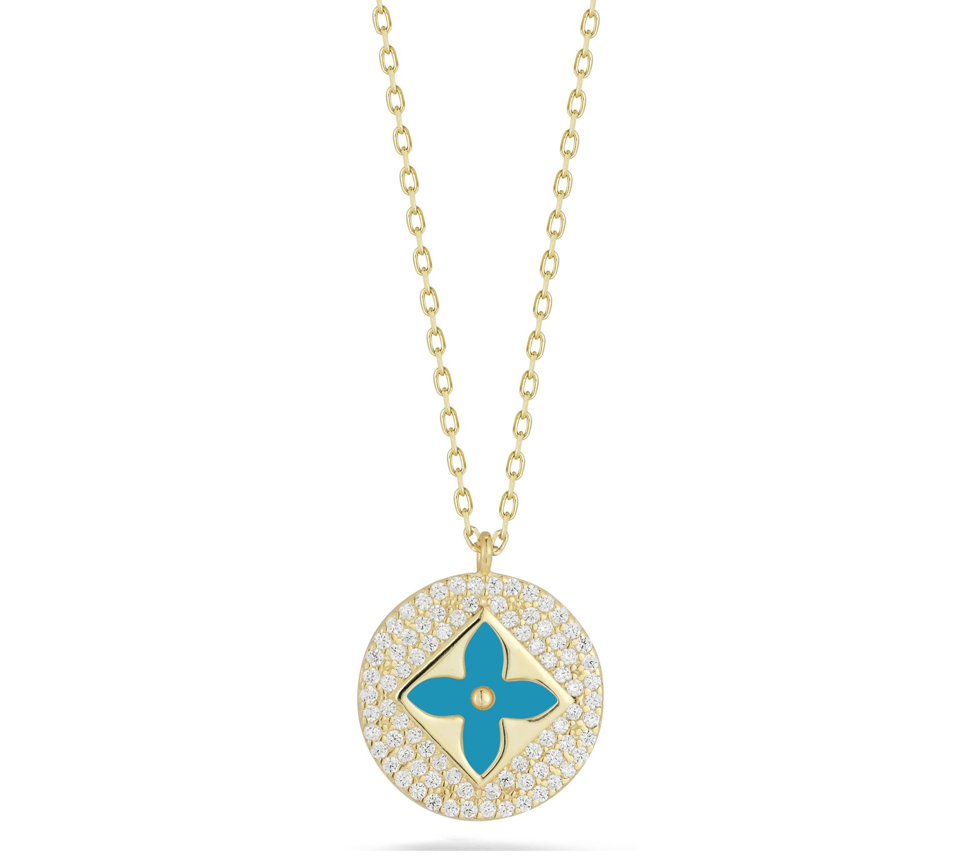 Sterlina Silver Pave Clover Necklace,14K Gold Plated