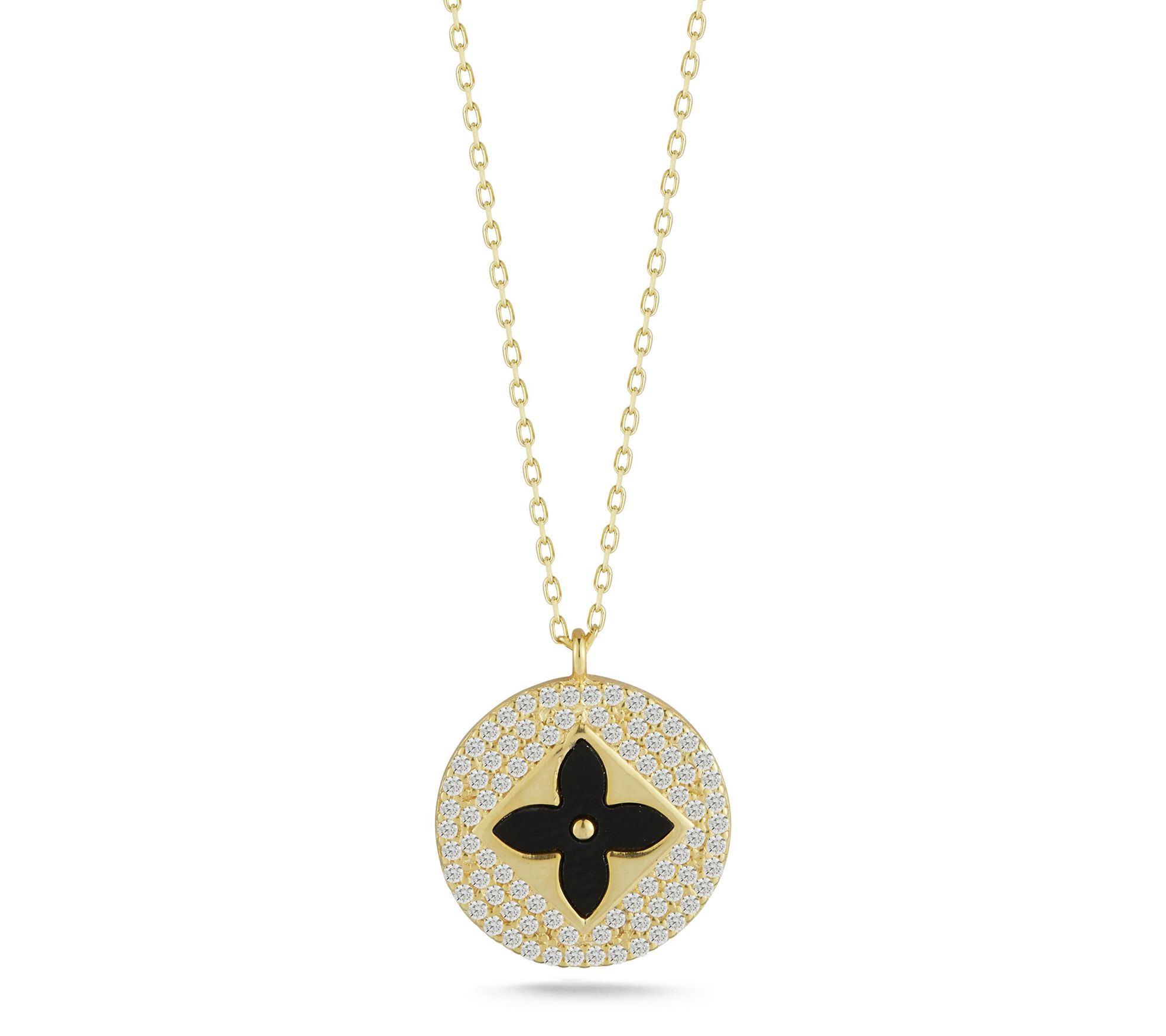Sterlina Silver Pave Clover Necklace,14K Gold Plated