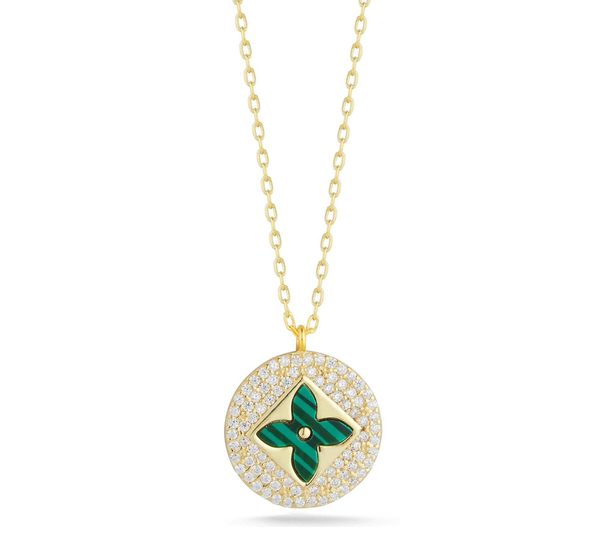 Sterlina Silver Pave Clover Necklace,14K Gold Plated