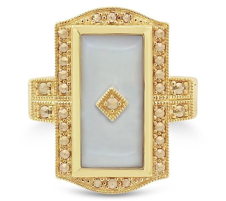 Dallas Prince 14K Clad Marcasite & Mother of Pearl Deco Ring