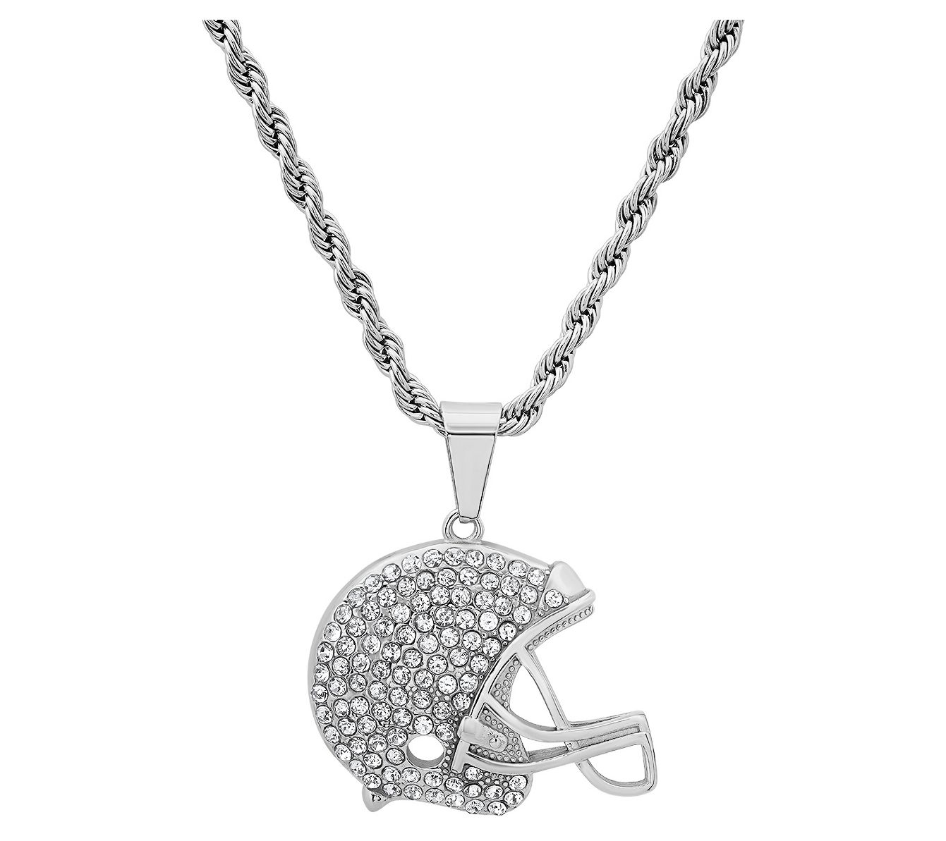 Steel By Design Men's Pave Football Helmet Pendant w/ Chain
