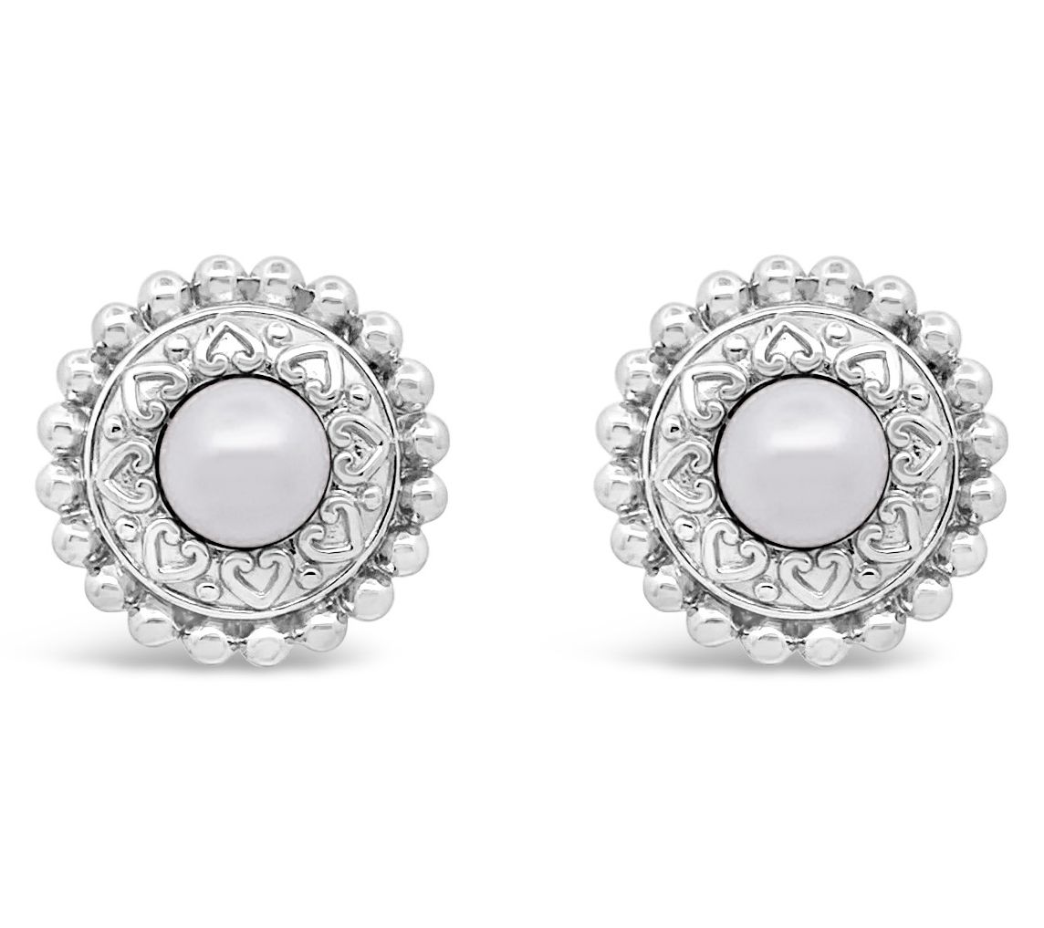 Elyse Ryan Sterling Silver Pearl Button Earrings