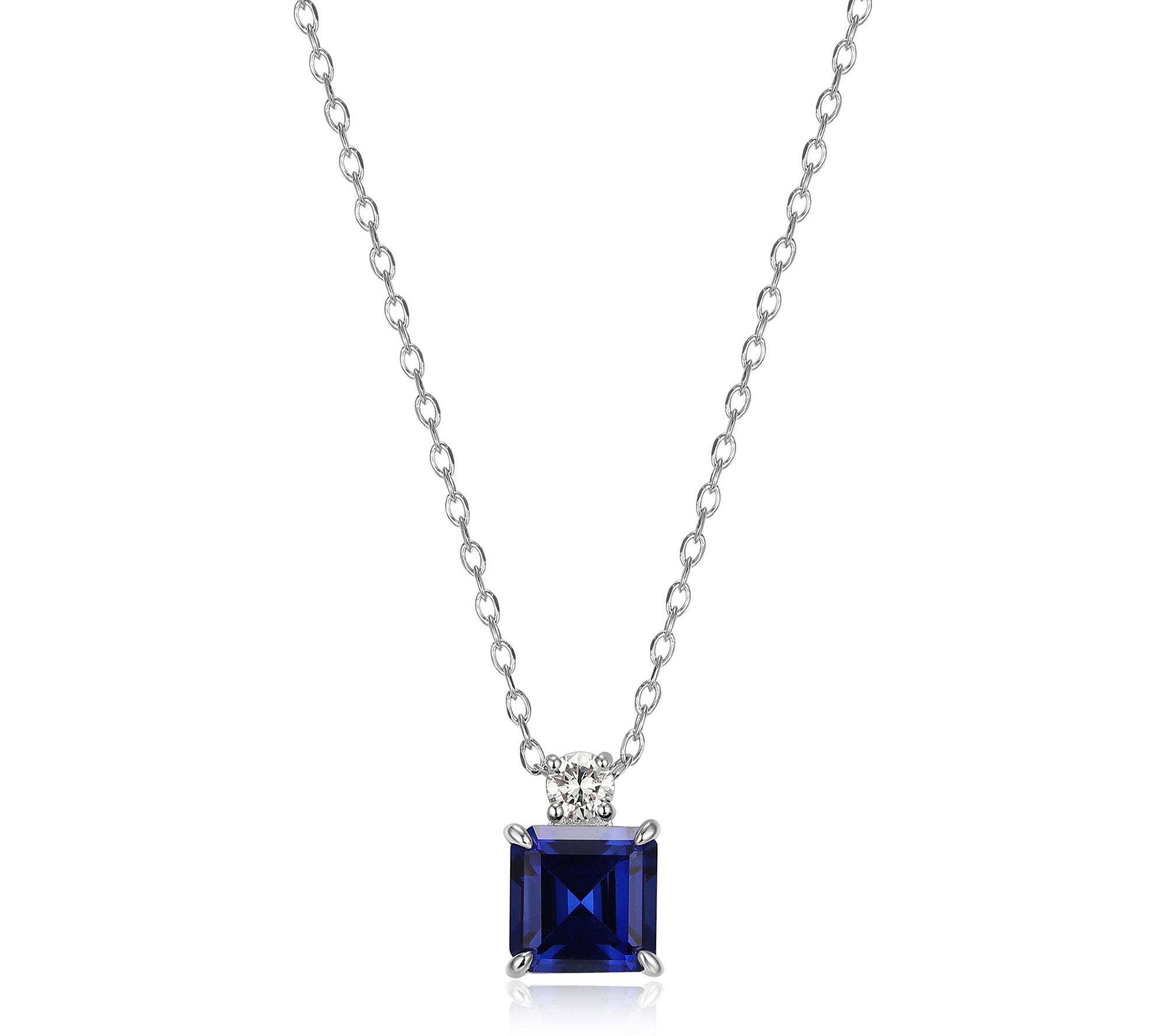 LuxLab Grown Square Gemstone & Diamond Necklace , Sterling