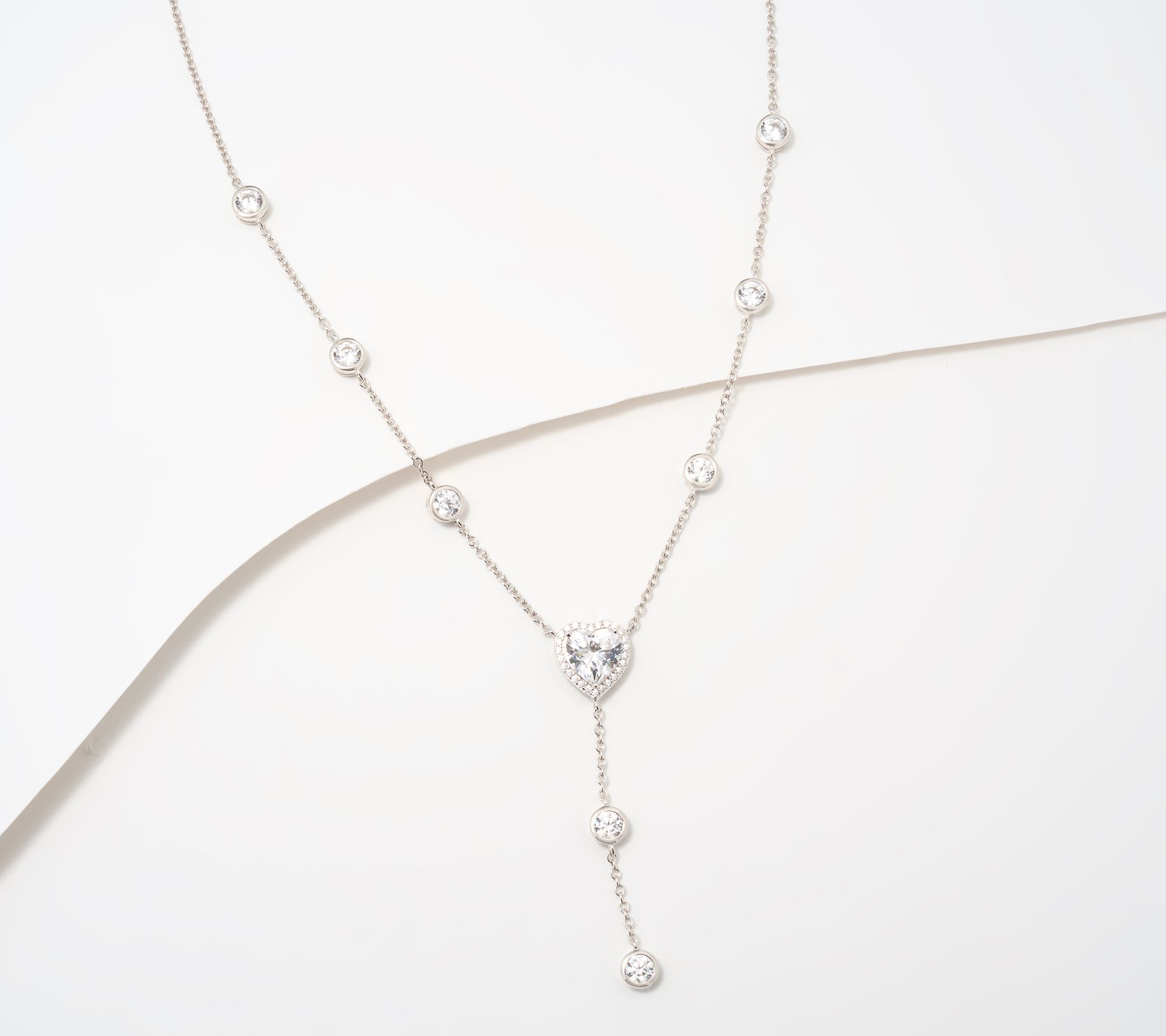 Diamonique x Kathy Levine Waterfall Heart Necklace, Sterling Silver
