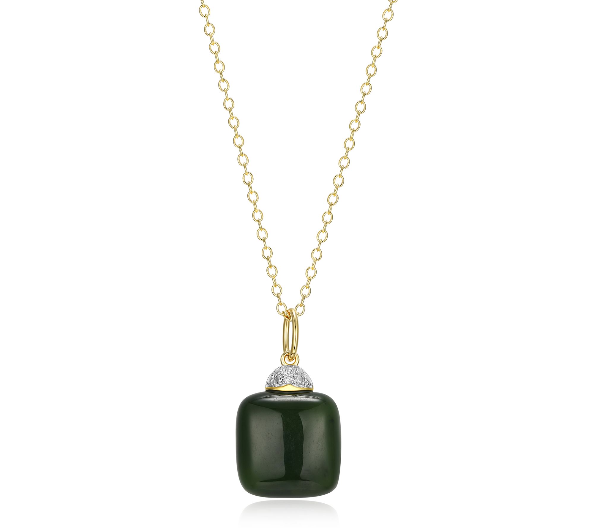 Dynasty Jade Cushion Cut Pendant w/ Chain, 18KPlated