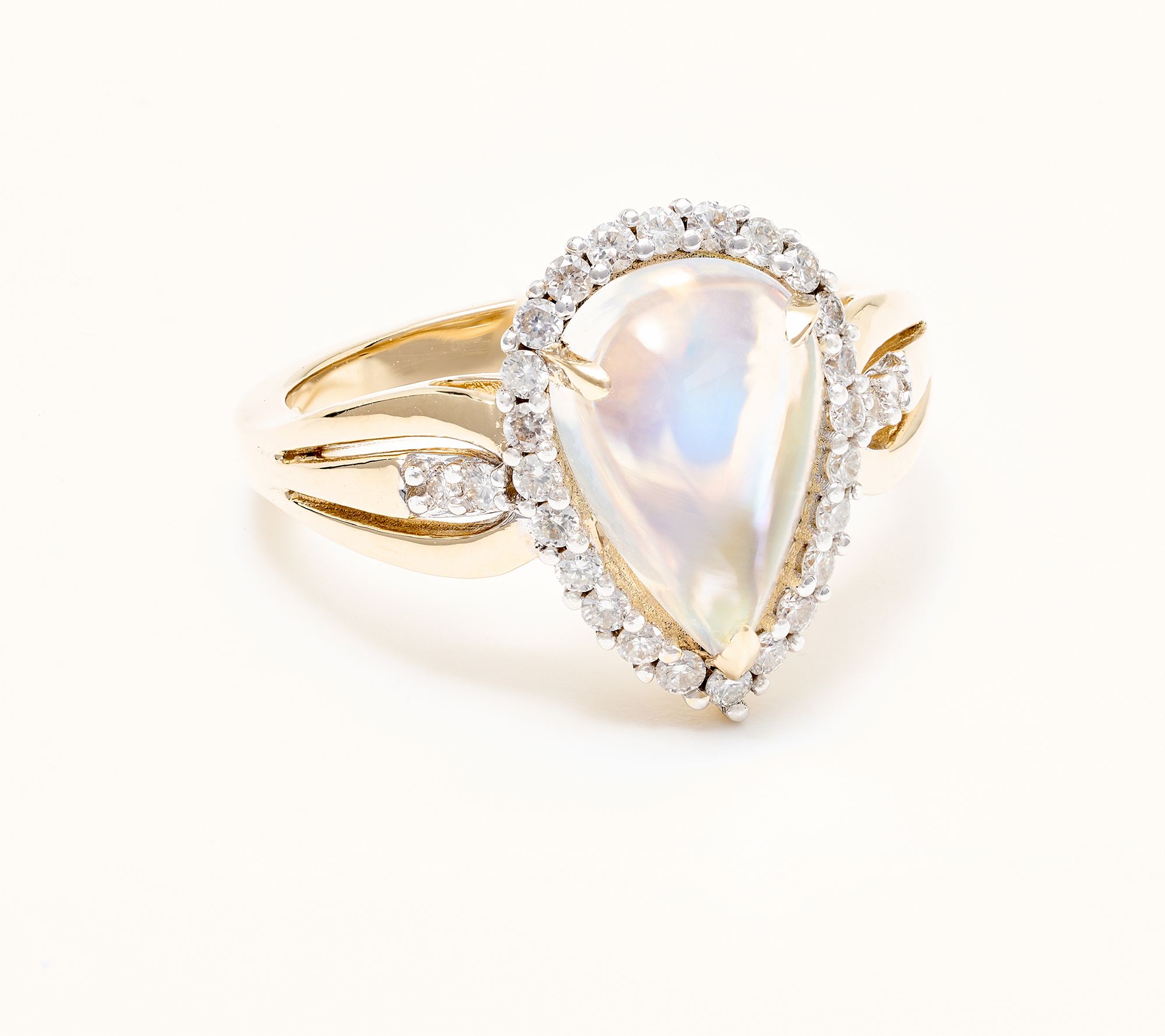 Affinity Gems Rainbow Moonstone & White Diamond Ring, 14K