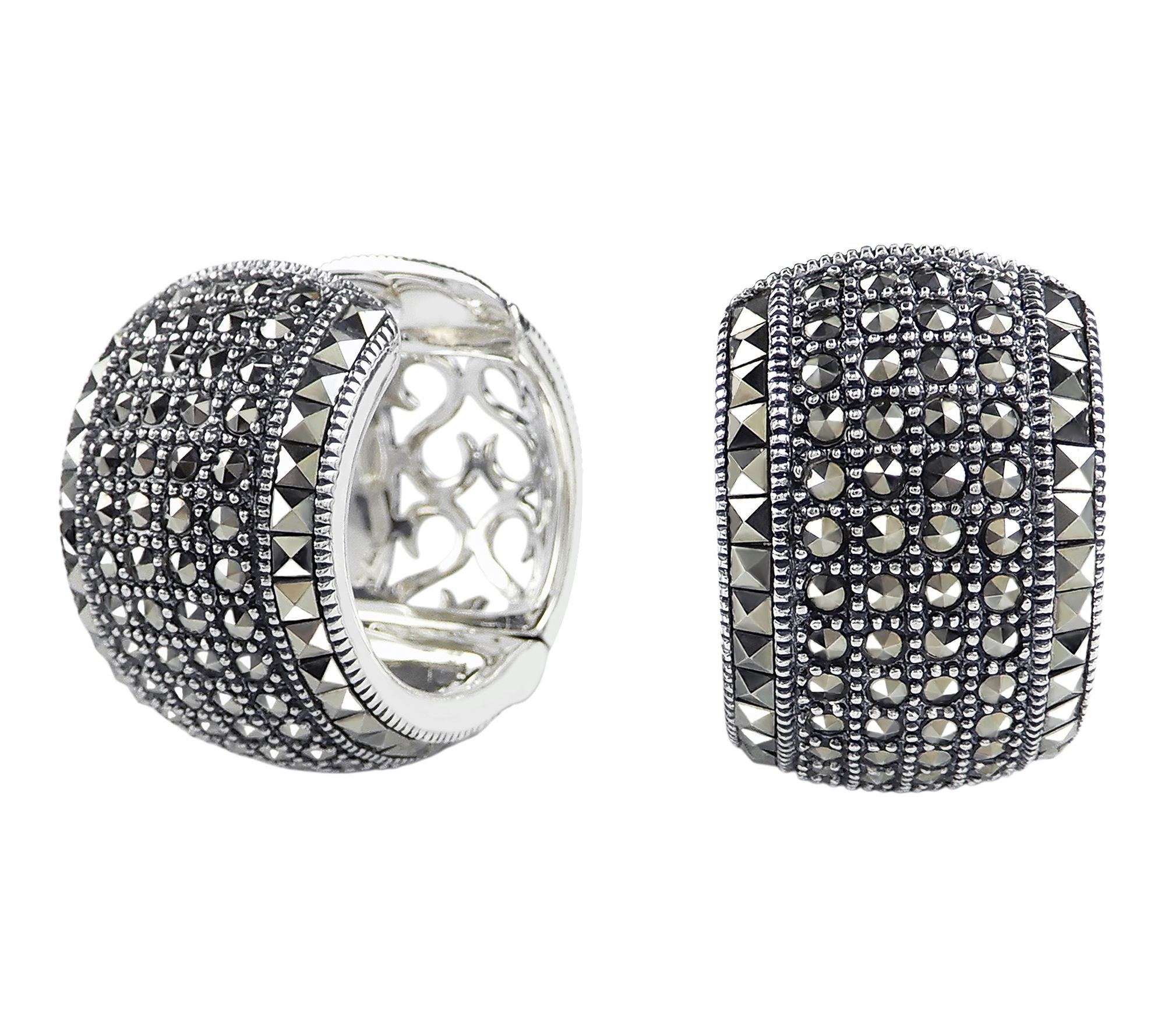 Suspicion Marcasite Huggie Hoop Earrings, Sterling