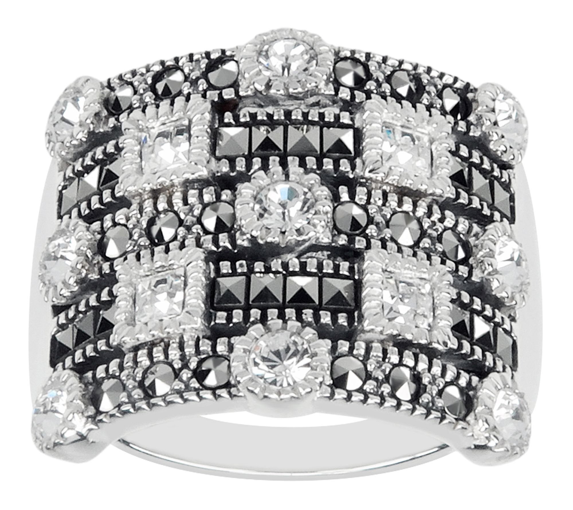 Suspicion Crystal & Marcasite White Ring, Sterling Silver