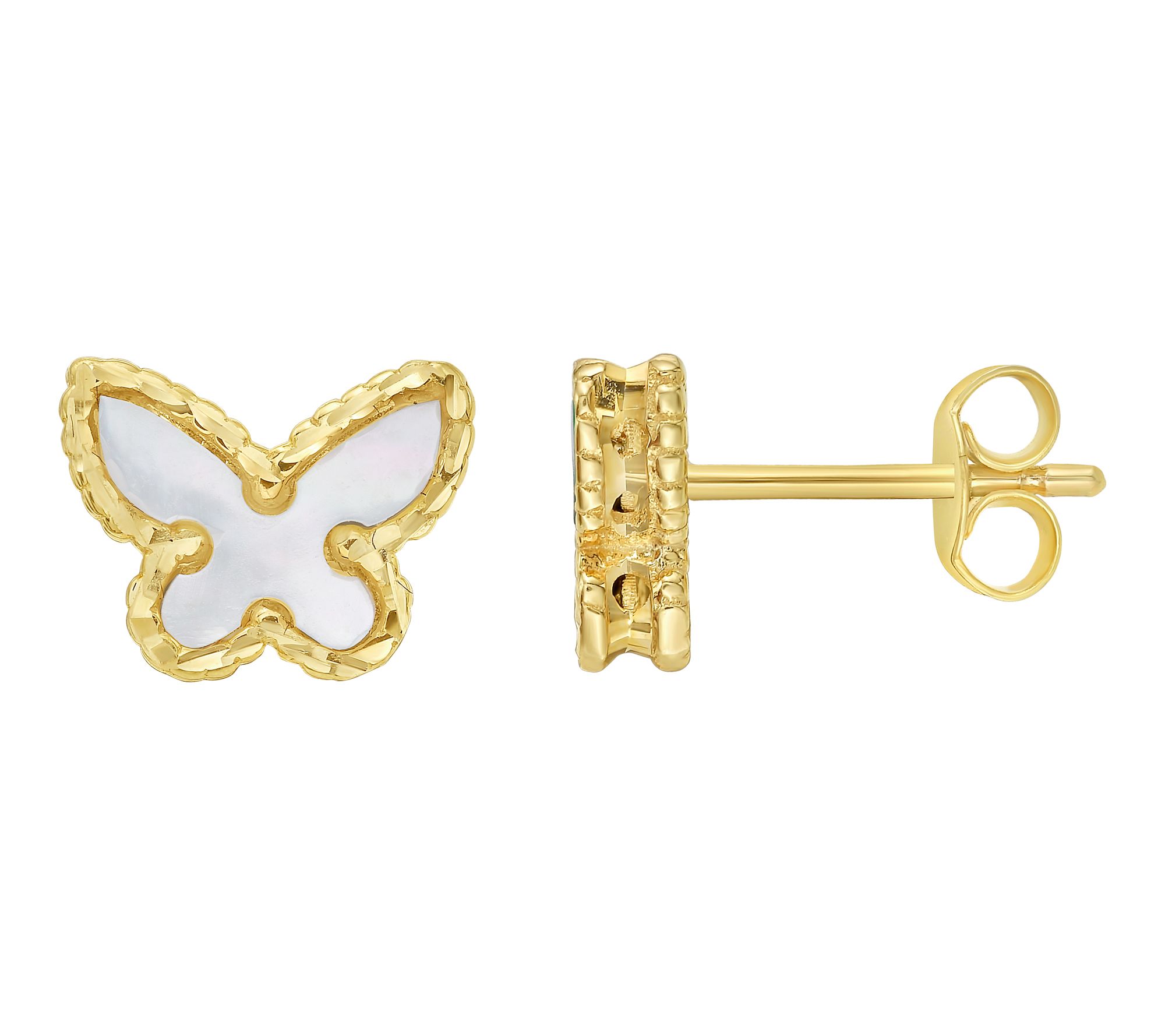 Italian Gold Mother of Pearl Butterfly Stud Earrings, 14K