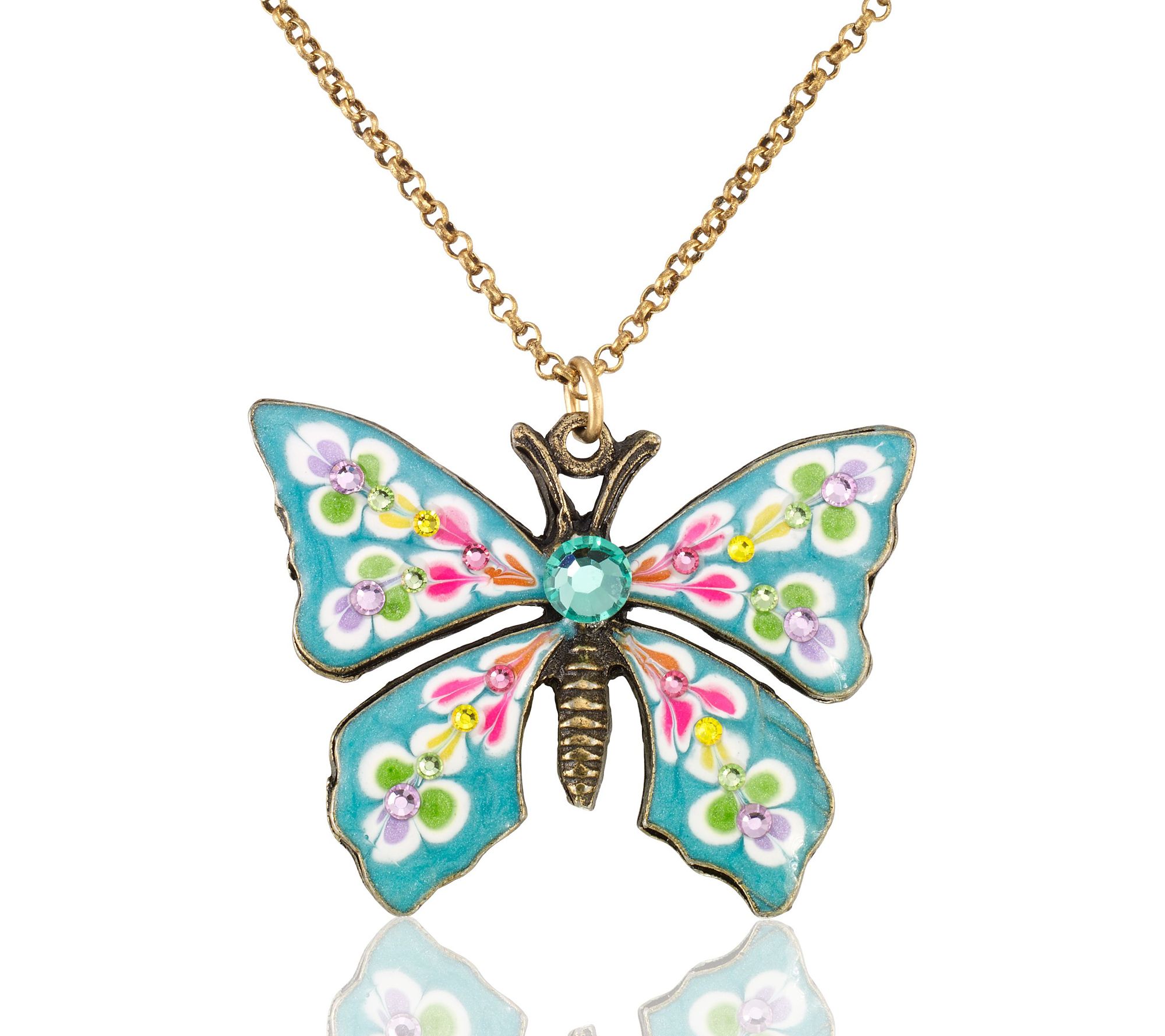 Anne Koplik Bright Enamel Crystal Butterfly Pendant w/ Chain