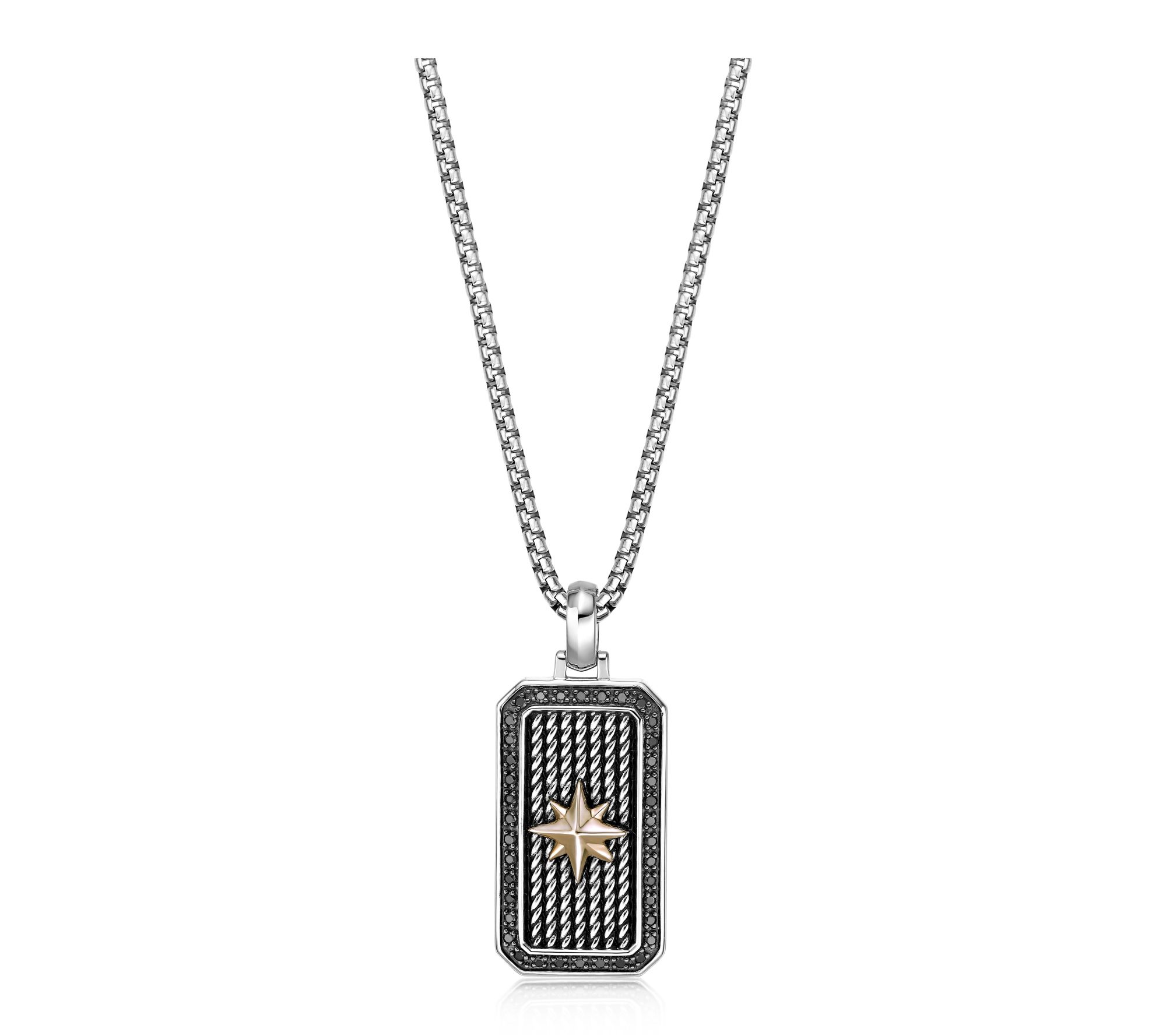 LYNX Men's Sterling Black Diamond Tag Pendant w/ Chain