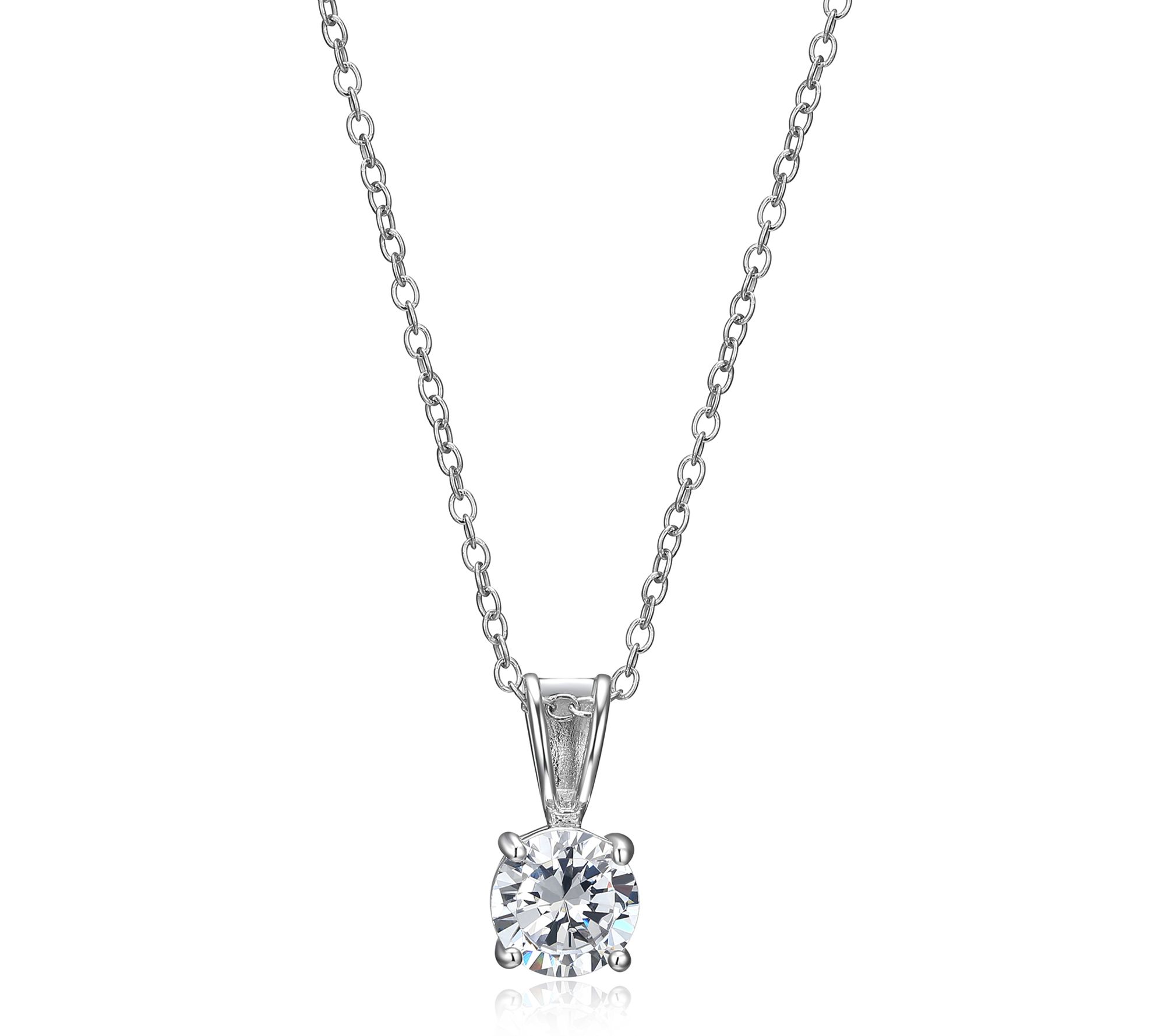 Diamonique Round Solitaire Pendant w/ Chain, Sterling Silver