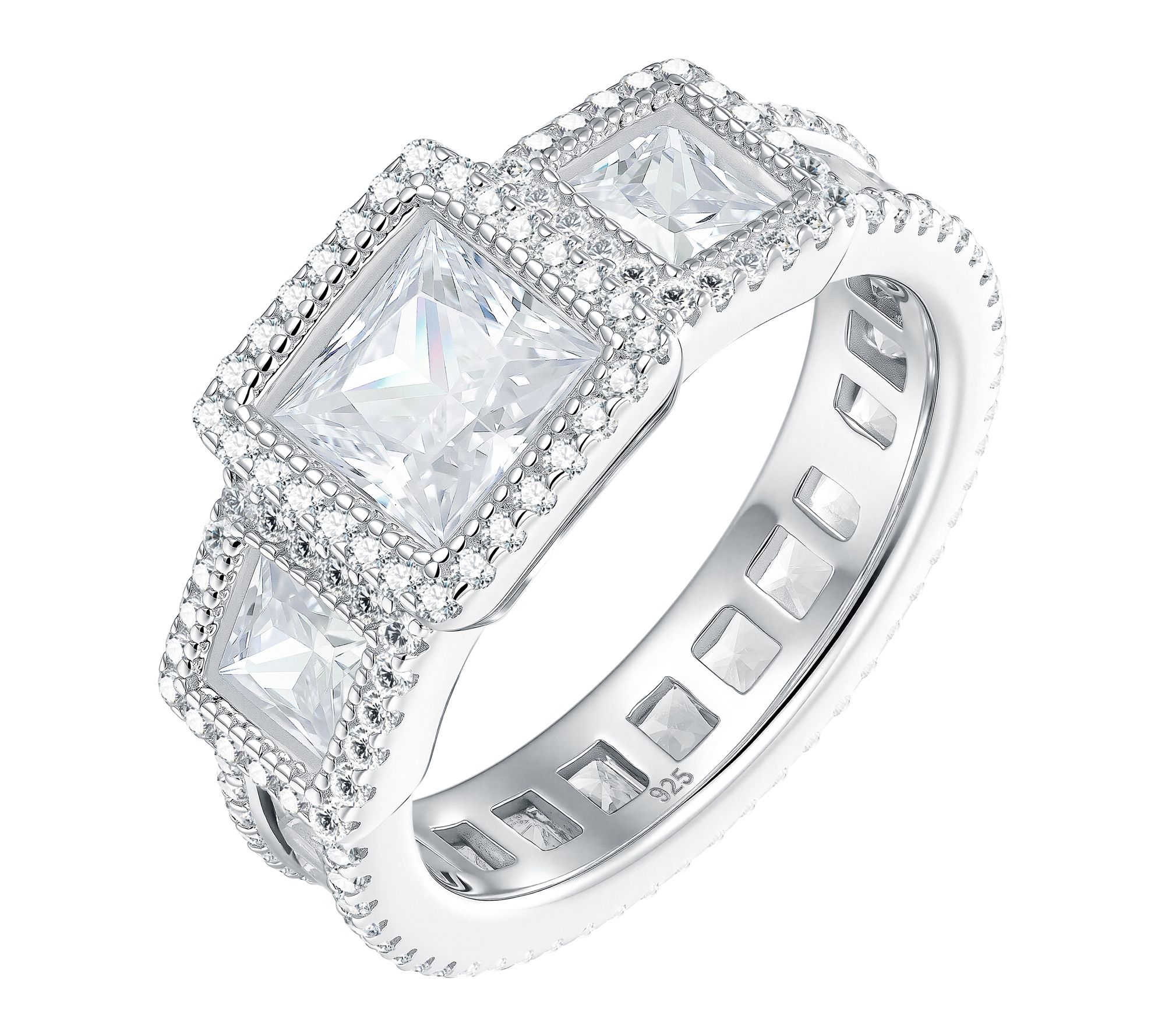 Diamonique x Jennifer Miller 3-Stone Eternity Ring, Sterling