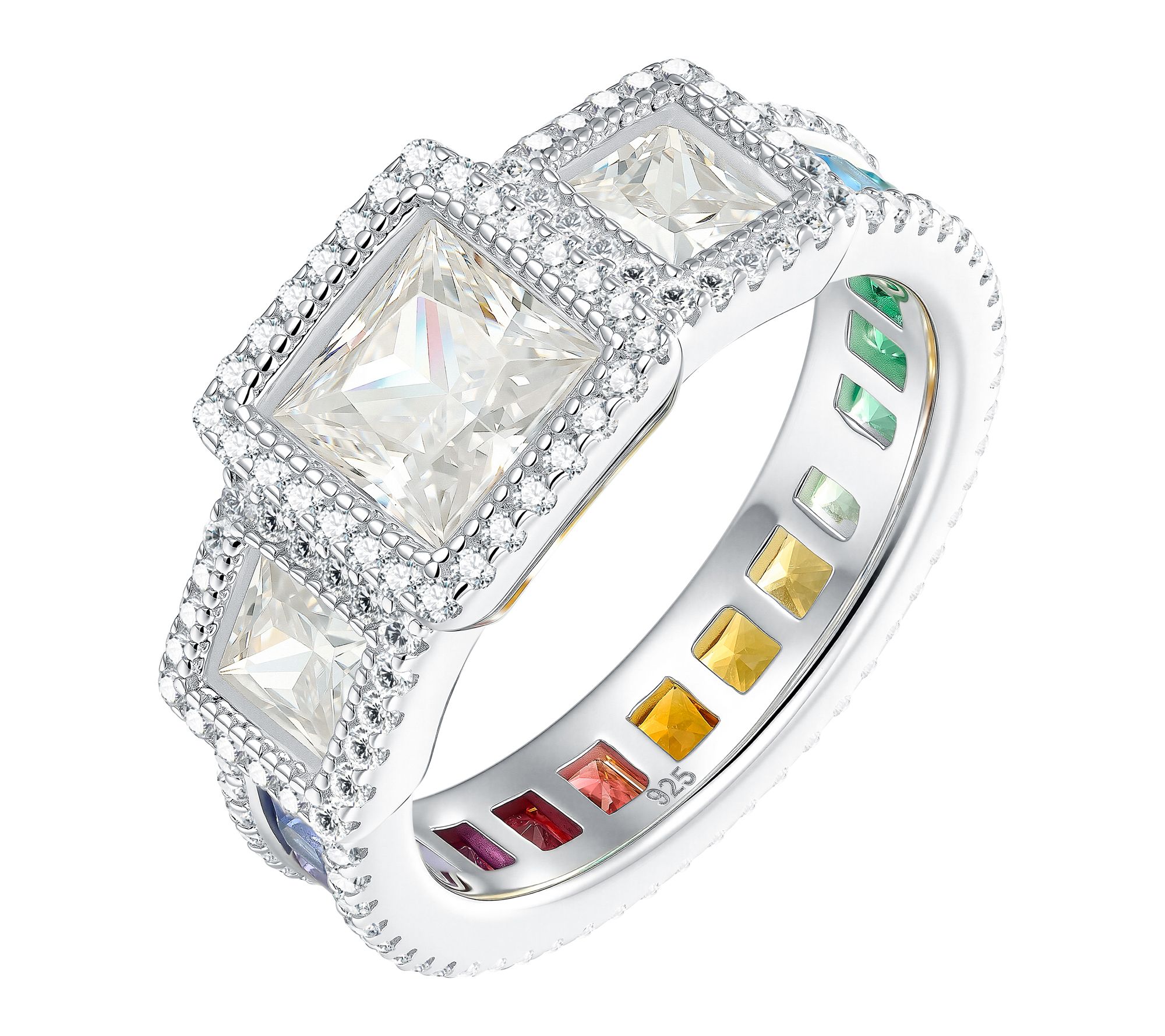 Diamonique x Jennifer Miller 3-Stone Eternity Ring, Sterling