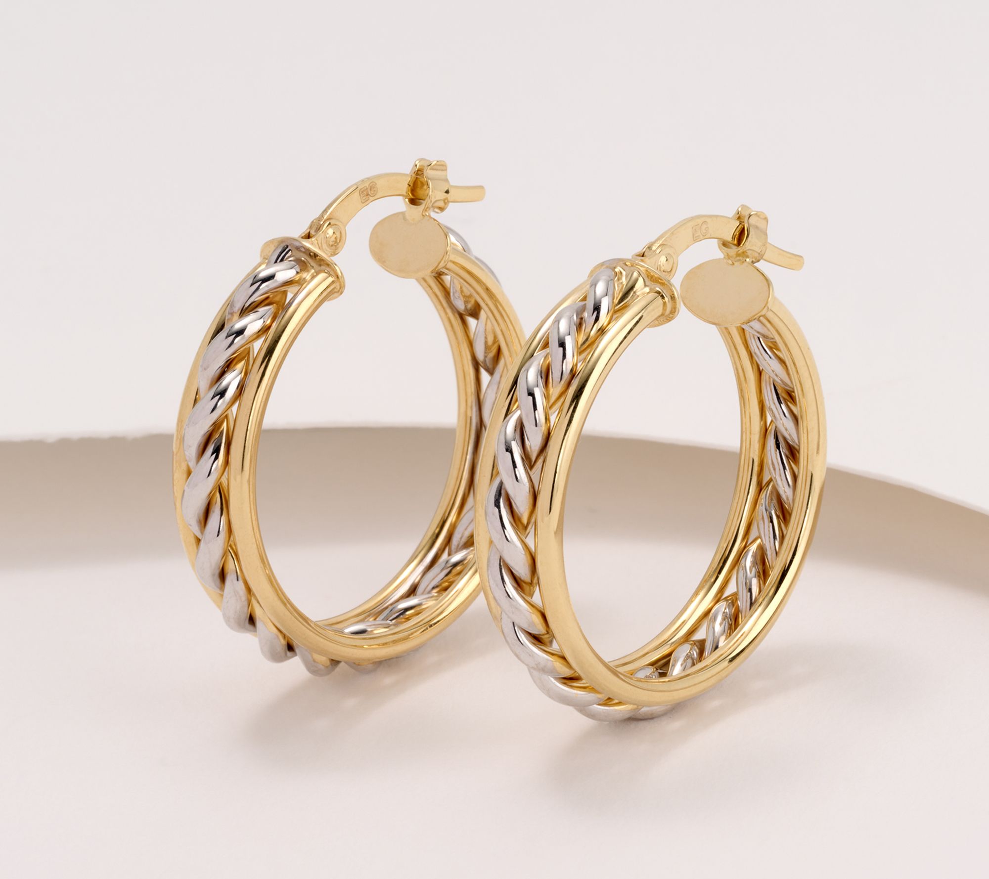 Eterna Gold Twisted Middle Accent Hoop Earrings, 14K
