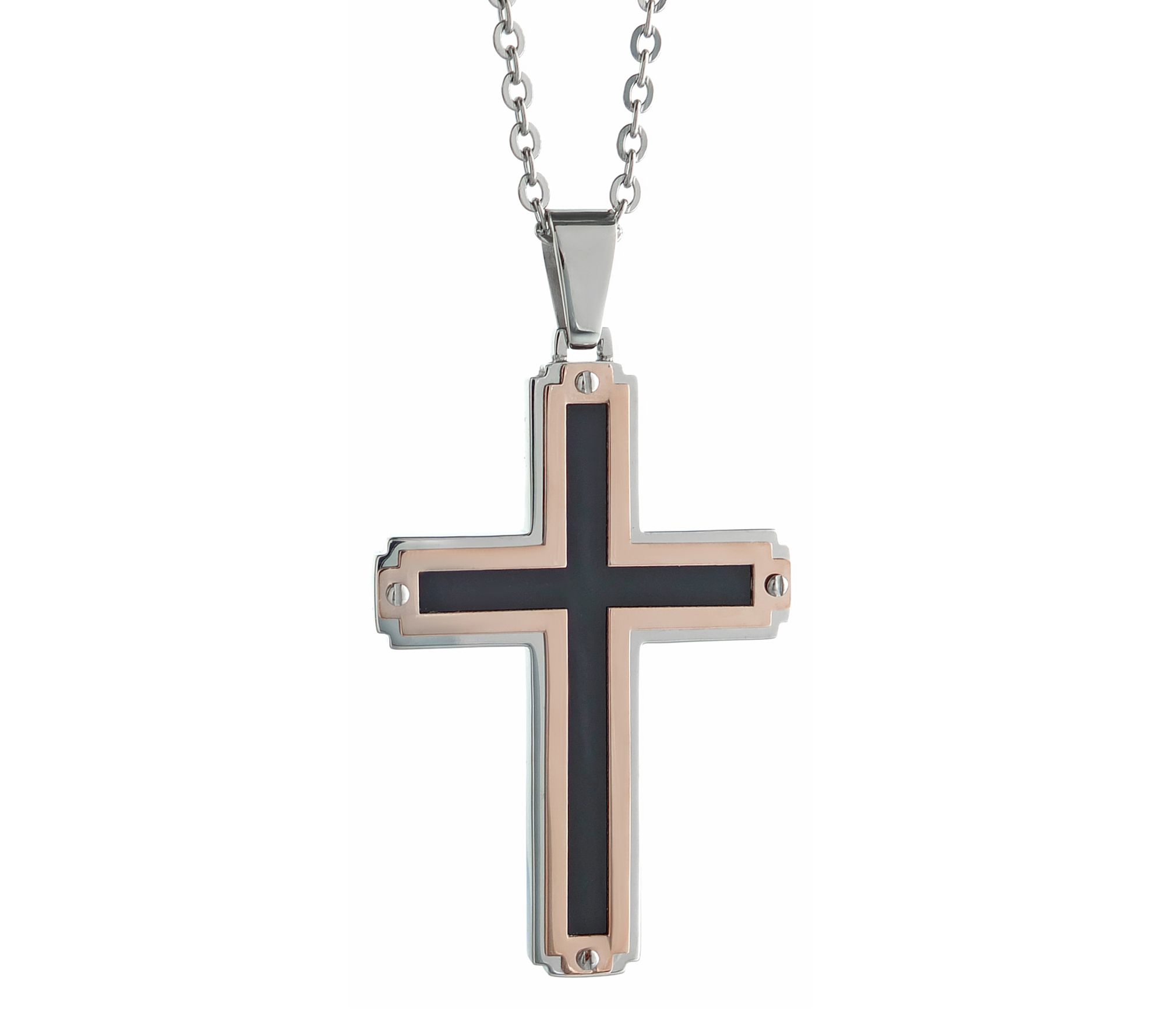 LYNX Men's Stainless Steel Rose IP & Resin Pendant w/ Chain