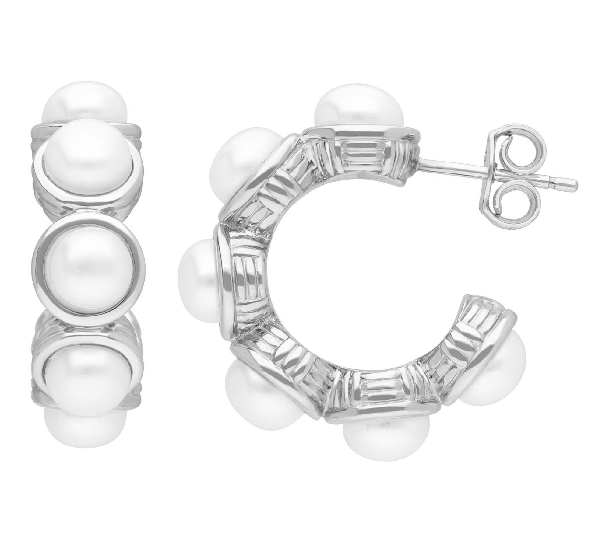 Ariva Sterling Silver Cultured Pearl Cadence Hoop Earrings
