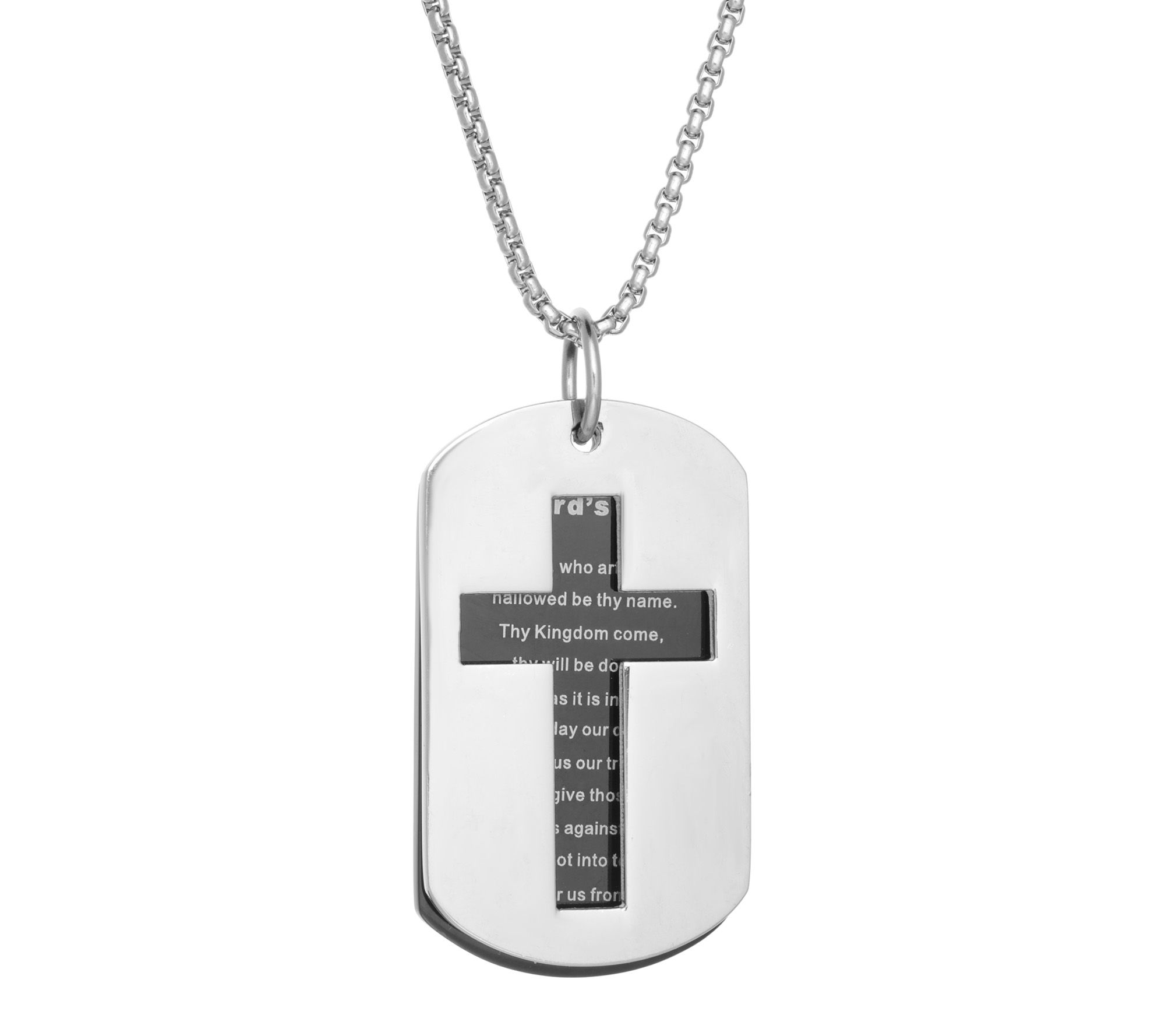 LYNX Men's Stainless Steel Lord's Prayer CrossTag w/ Chain