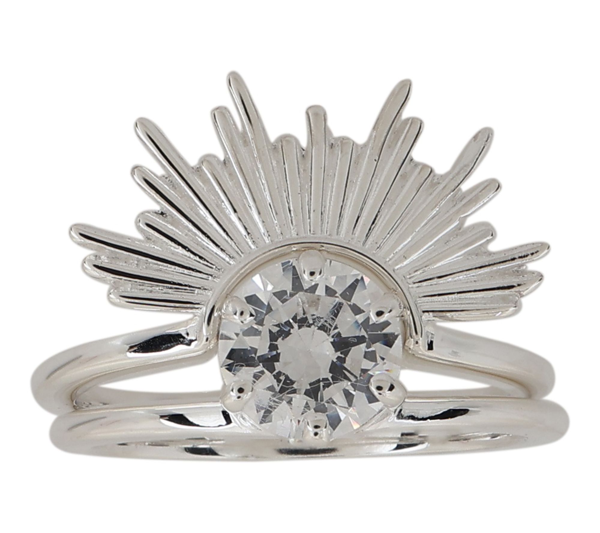Diamonique 1.90 cttw Rising Sun Ring Set, Sterling Silver