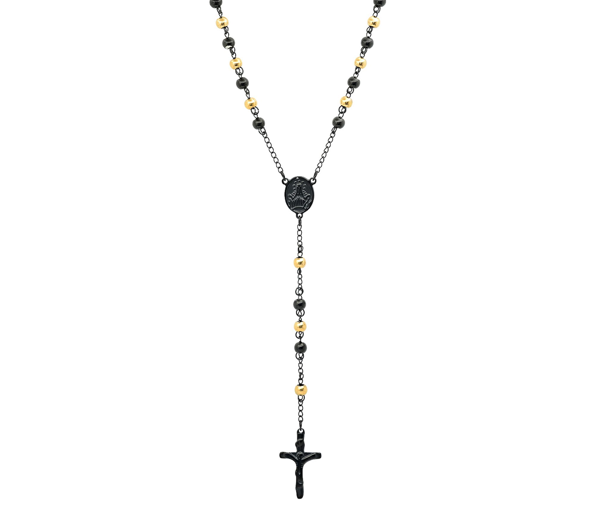 Steel by Design Men's Two-Tone Black IP RosaryNecklace