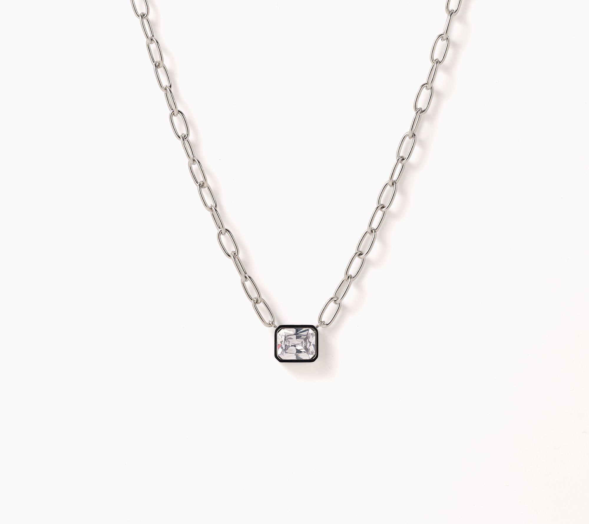 Steel by Diamonique Bezel Set Solitaire Necklace