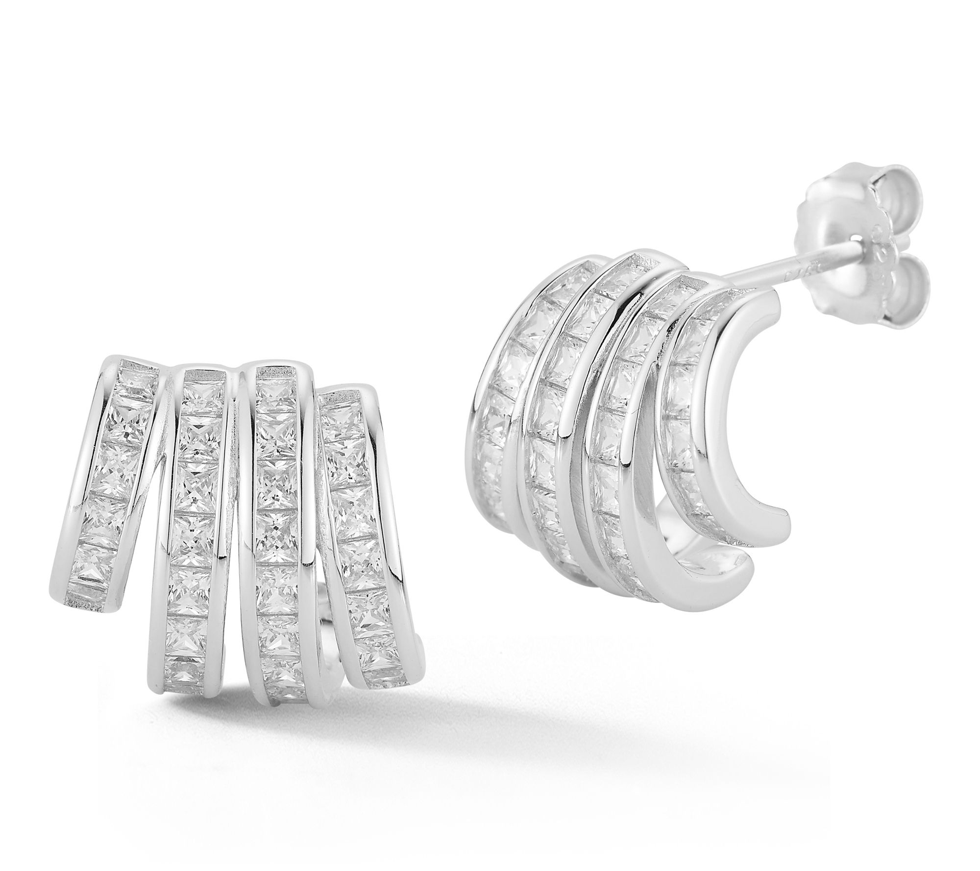 Sterlina Silver Princess-Cut Ribbed Hoop Earrings, Sterling