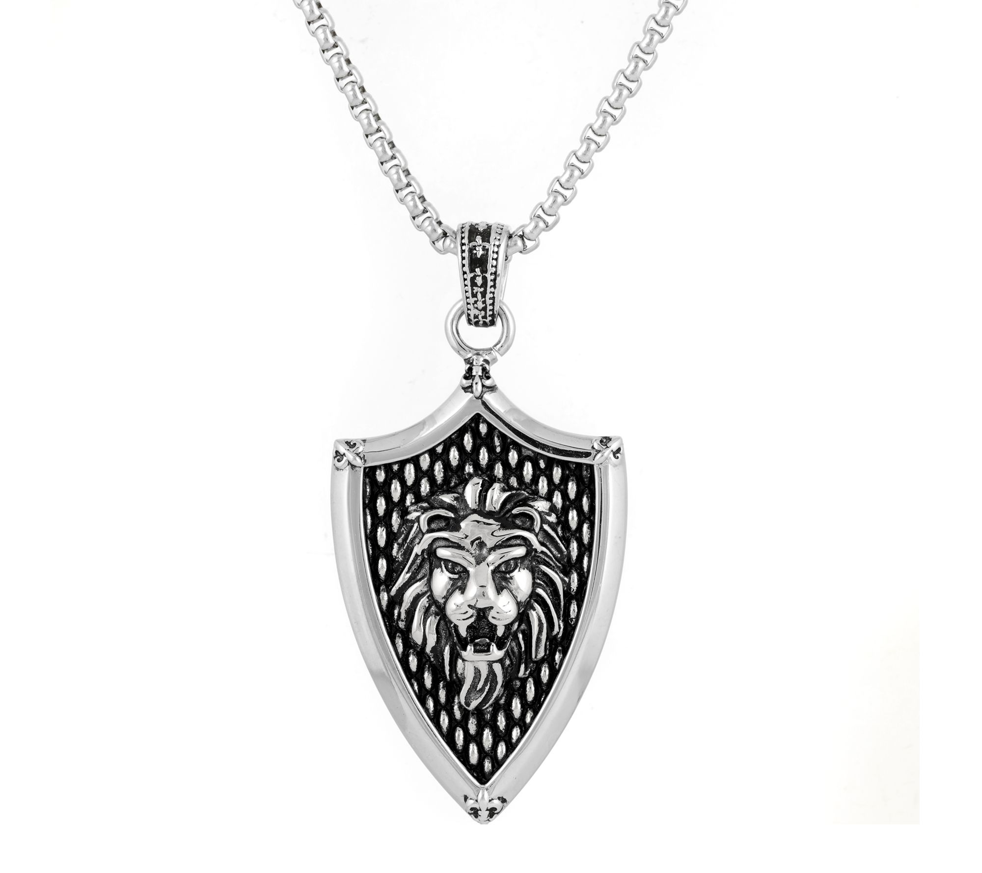 LYNX Men's Stainless Steel Lion Shield Pendant w/ Chain