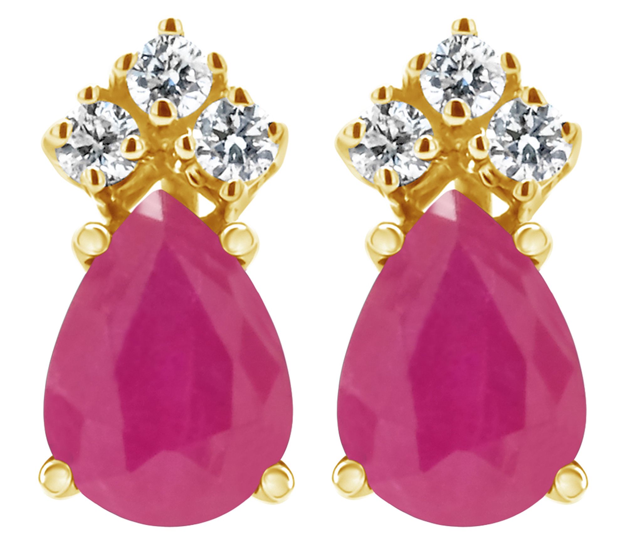 14K Pear Shaped Precious Gemstone & 1/10 cttw Diamond Earring