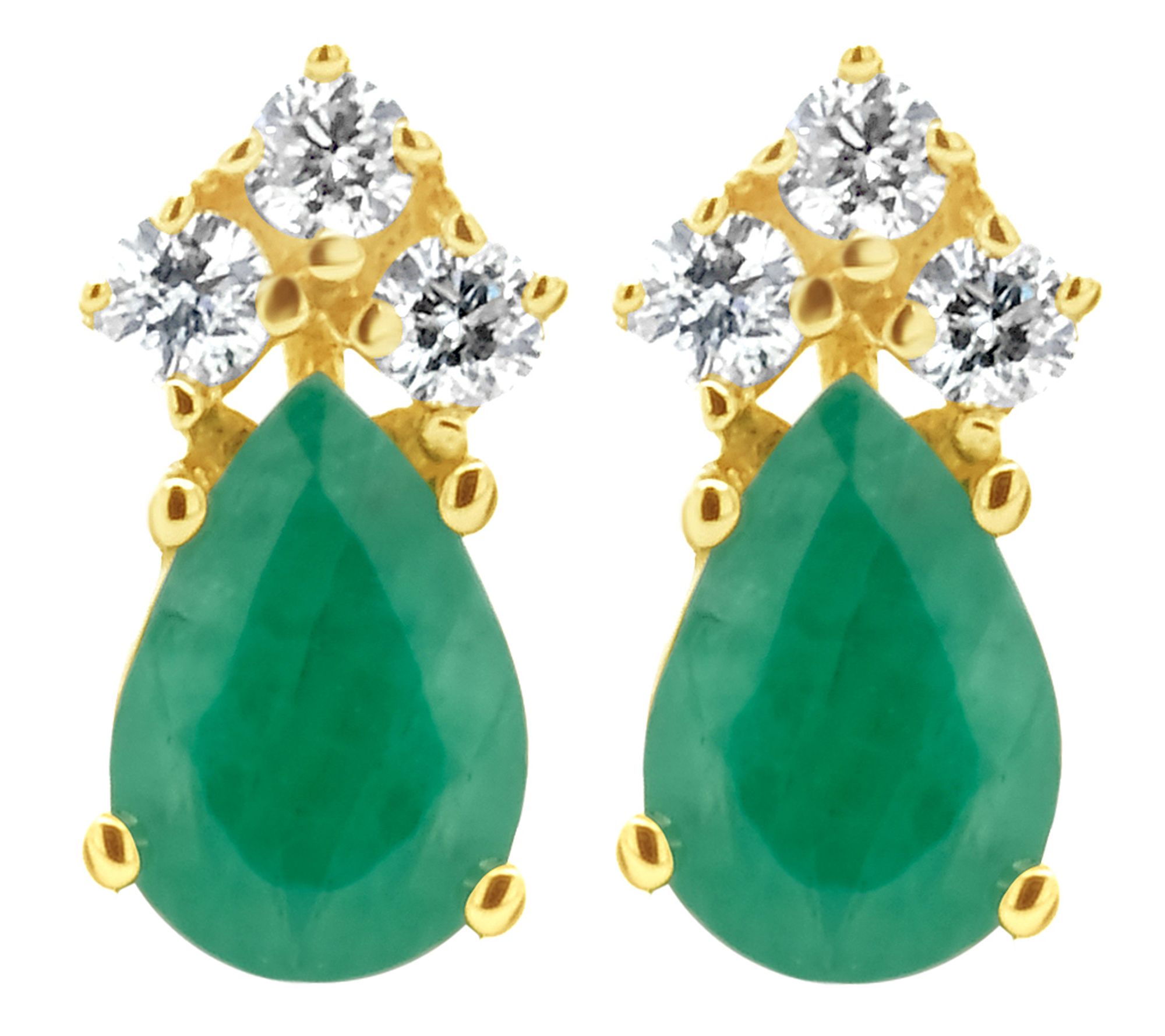 14K Pear Shaped Precious Gemstone & 1/10 cttw Diamond Earring