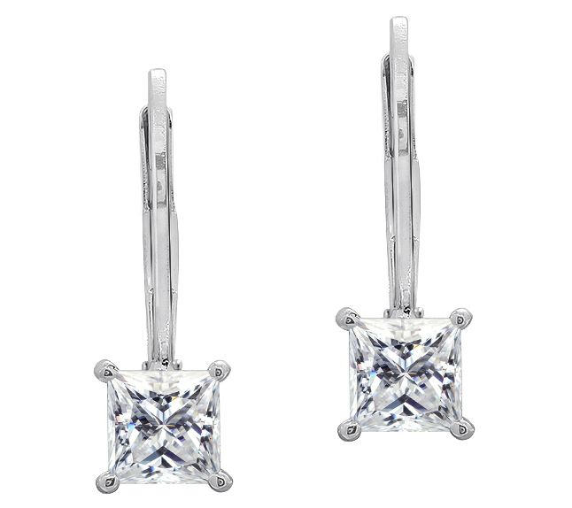 Diamonique Sterling 1.00 cttw Princess-Cut Lever Back Earring