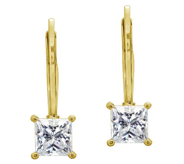 Diamonique Sterling 1.00 cttw Princess-Cut Lever Back Earring