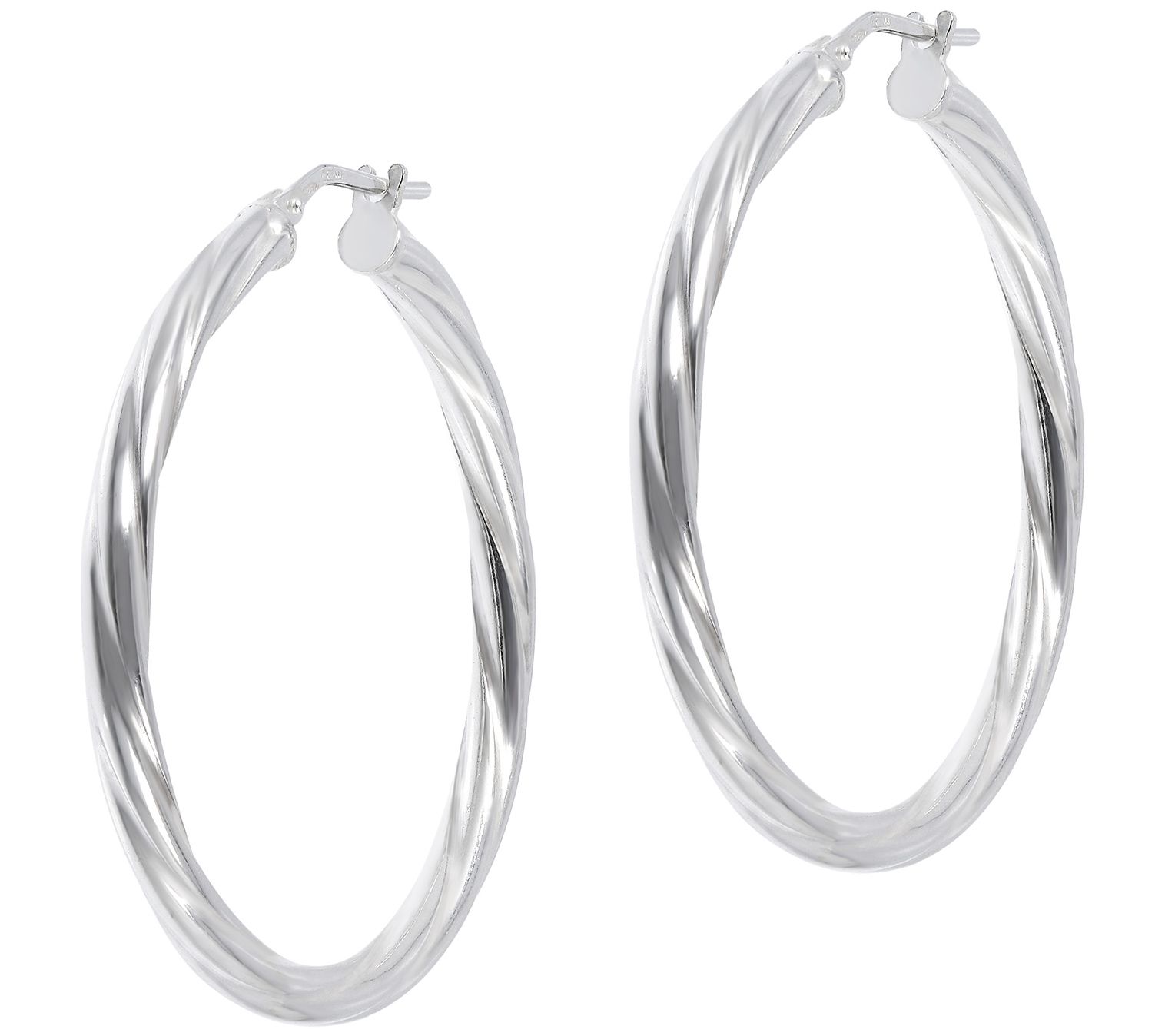 Italian Silver Twisted 1-1/2" Round Hoop Earrings