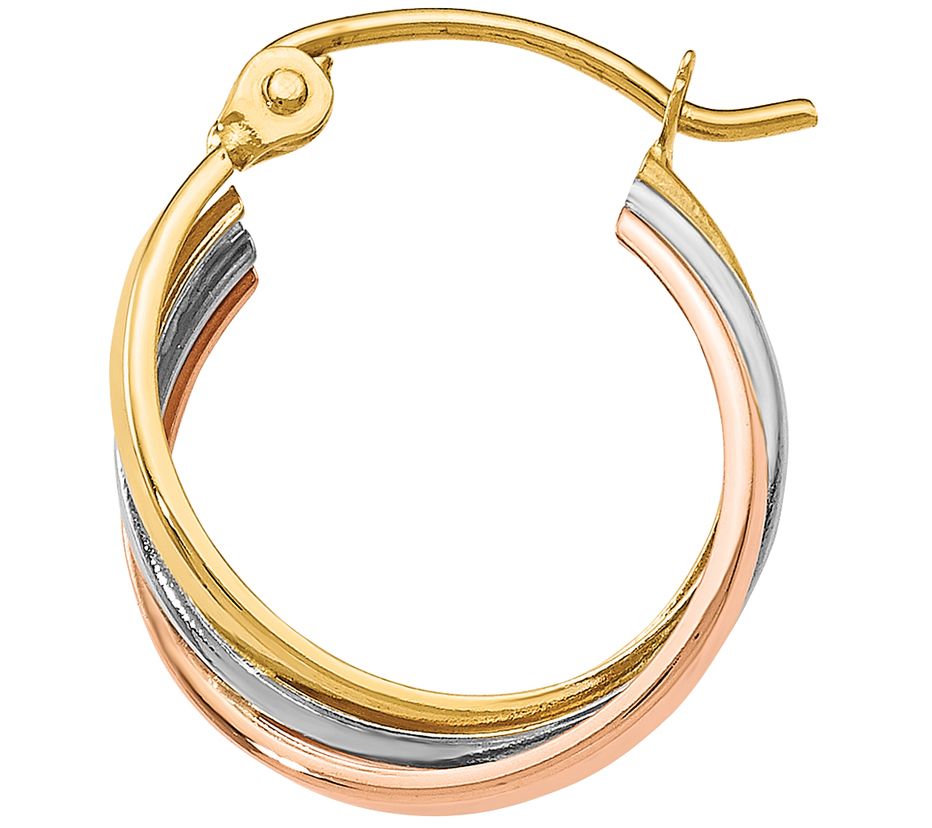 14K Gold TriColor Polished Hinged Hoop Earrings