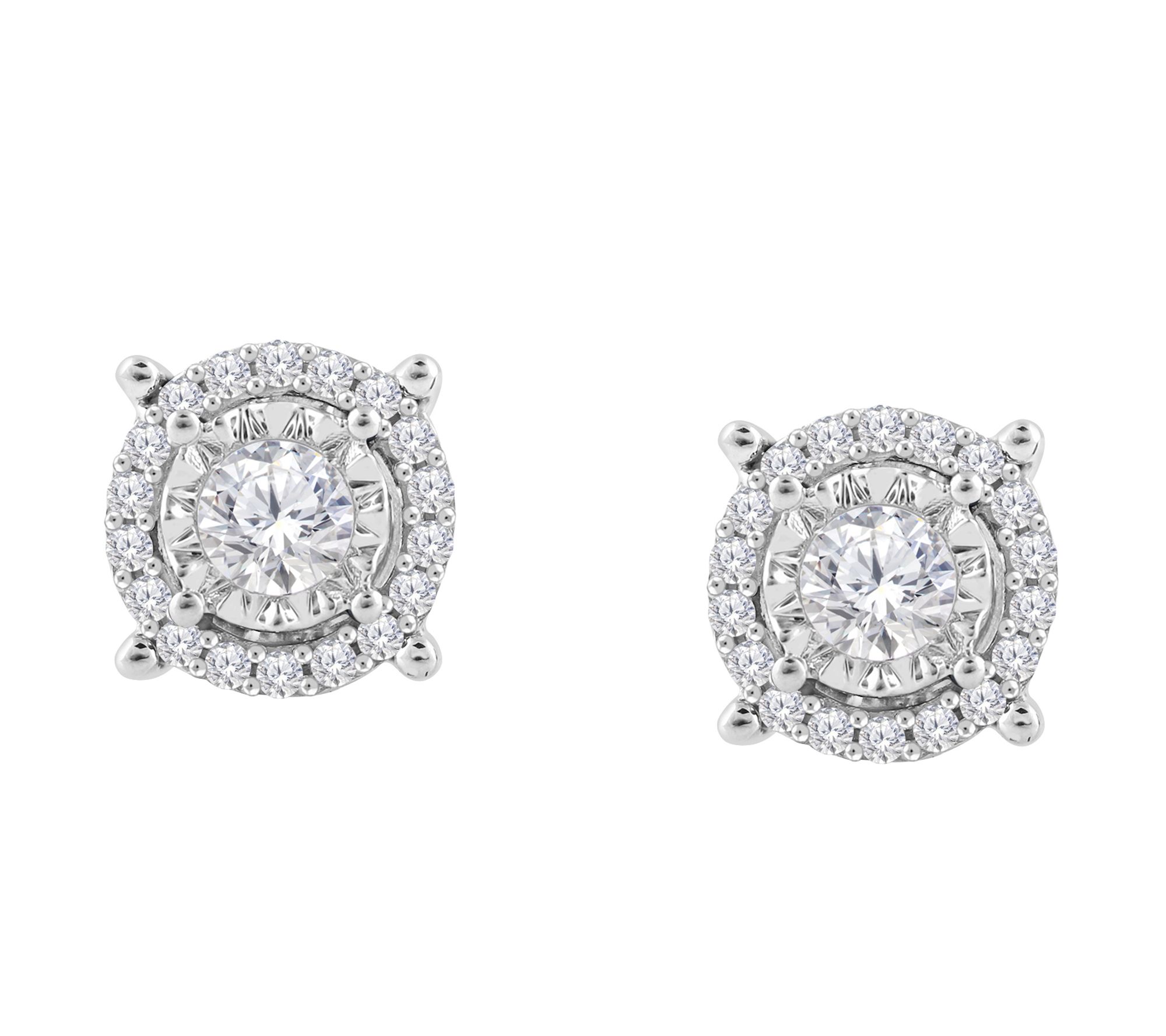 Affinity 1.00 cttw Diamond Halo Stud Earrings,Sterling Silver - QVC.com