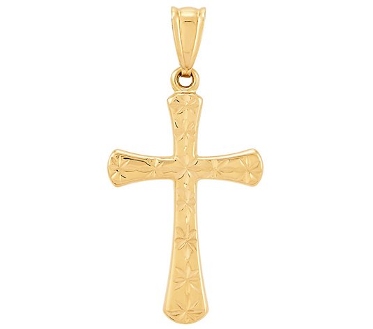 EternaGold Cross with Star-Cut Design Penda nt,14K Gold