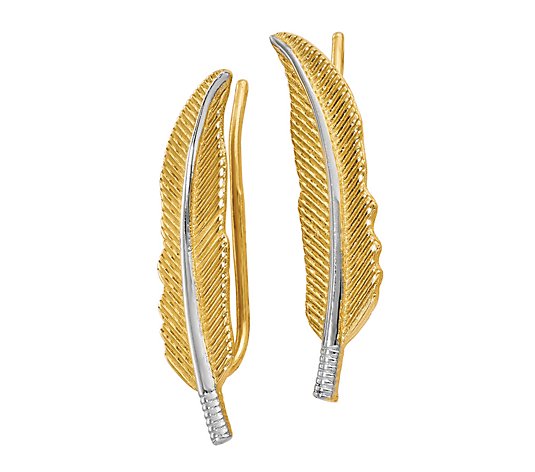 14K Gold Two-Tone Feather Climber Earrings