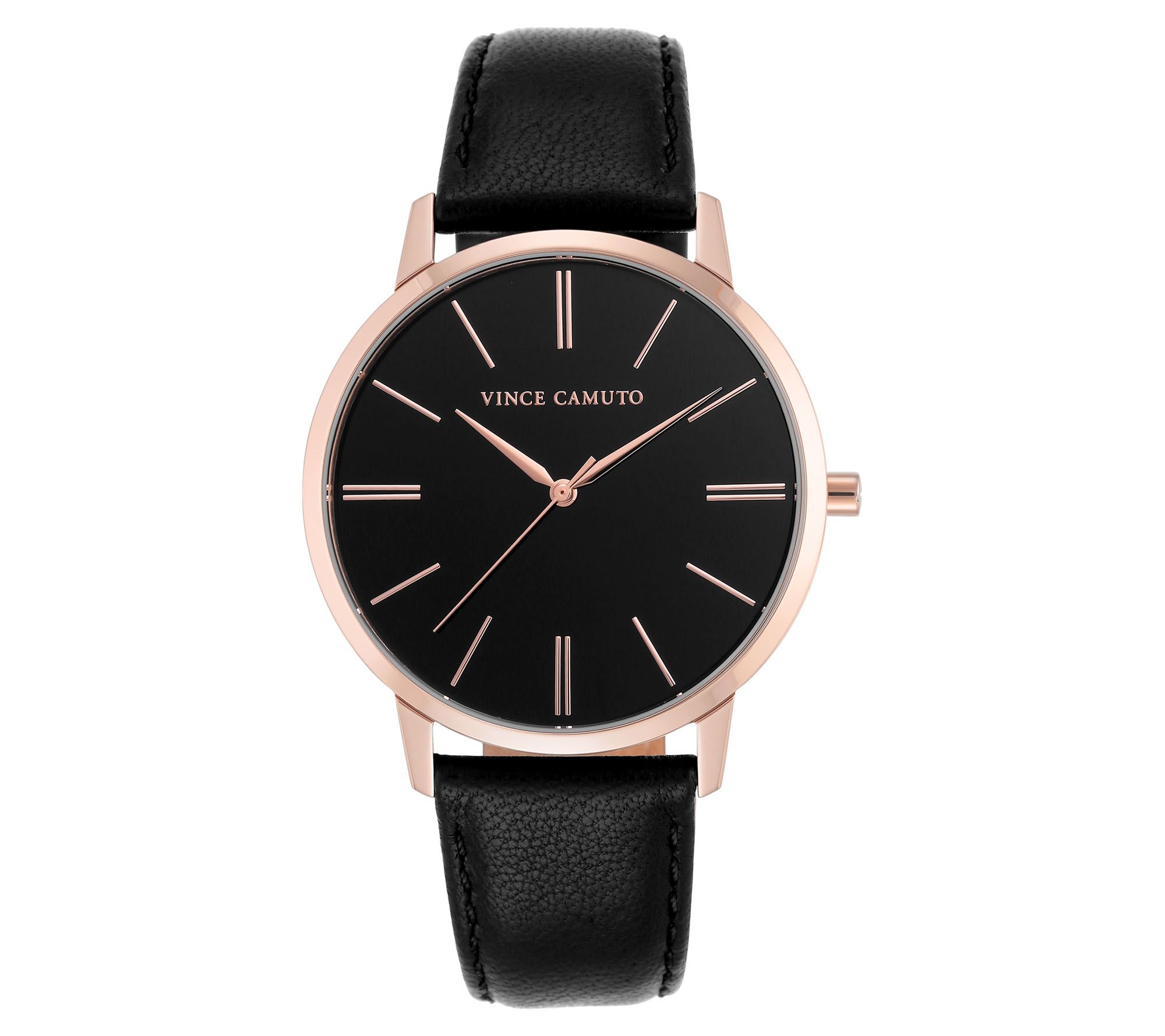 Vince Camuto Women's Rosetone Black Leather Strap Watch - QVC.com